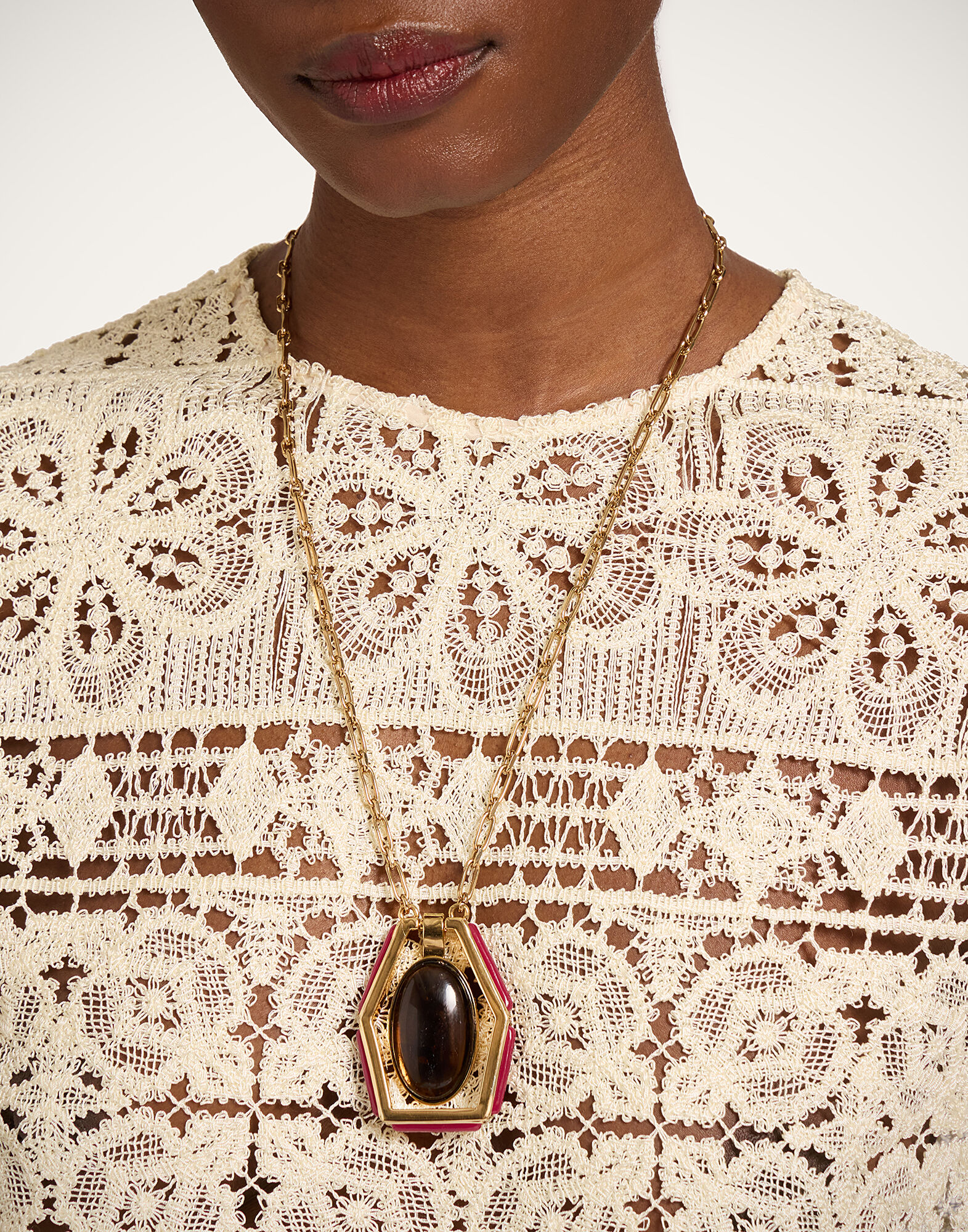 La DoubleJ Power Portal Necklace 24K Gold Plate & Smoky Quartz NEC0055MET001SQZ01YE05