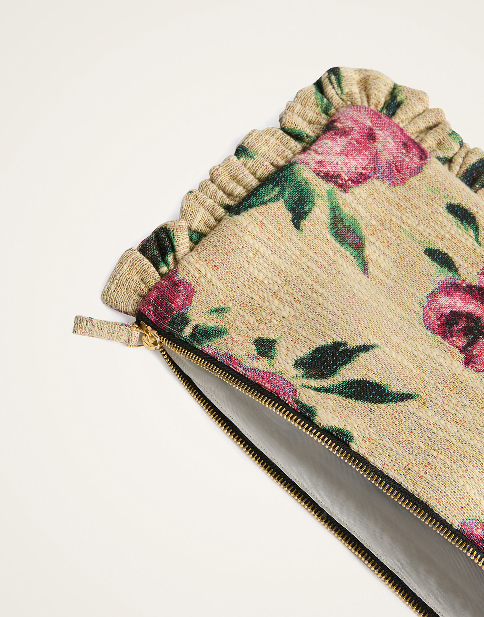 La DoubleJ Hand Pochette Roses Light Beige BAG0059COT069ROS06BR01