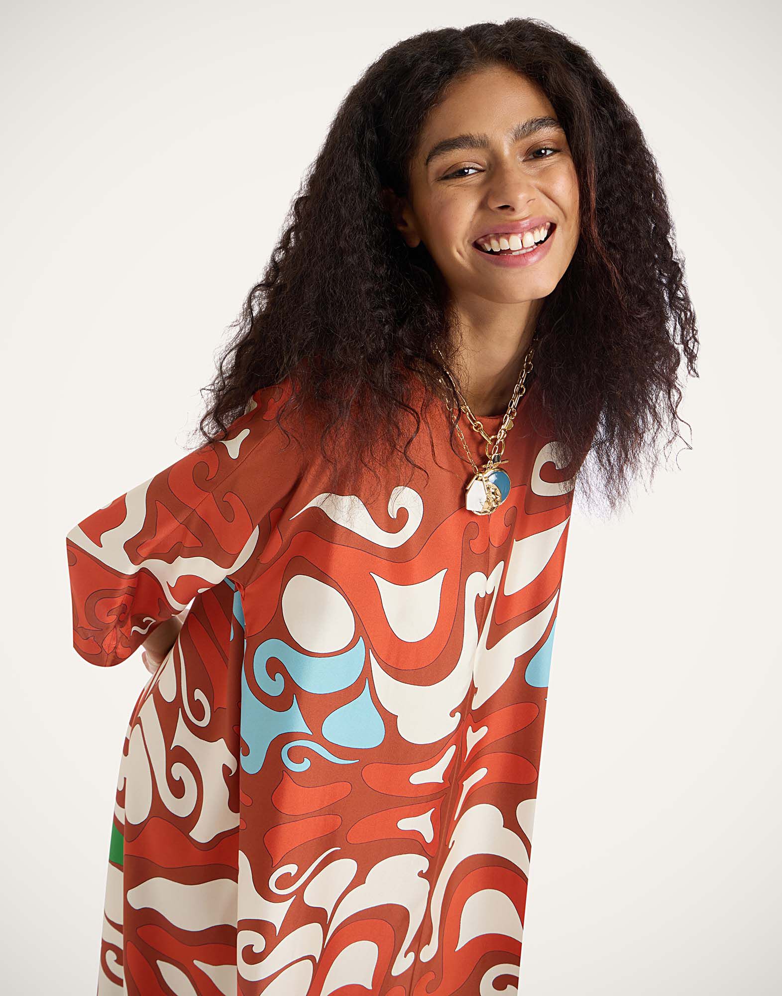 La DoubleJ Muumuu Dress Round Neck Phoenix Plac&eacute;e Light Blue DRE0574SIL006PHO01BU01