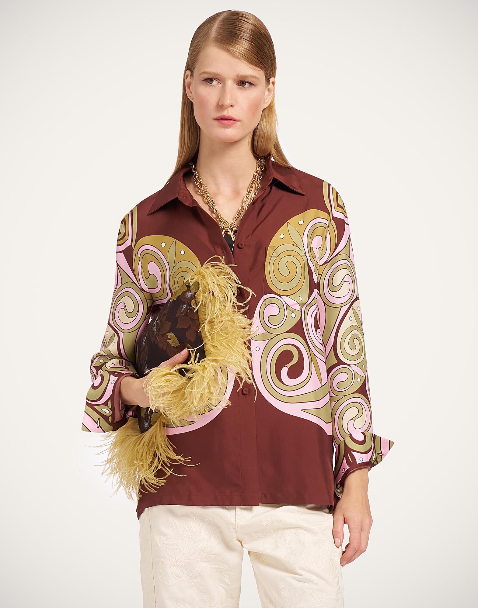 La DoubleJ Boy Shirt Kells Swirl Plac&eacute;e Burgundy SHI0040SIL026KLS01RE07