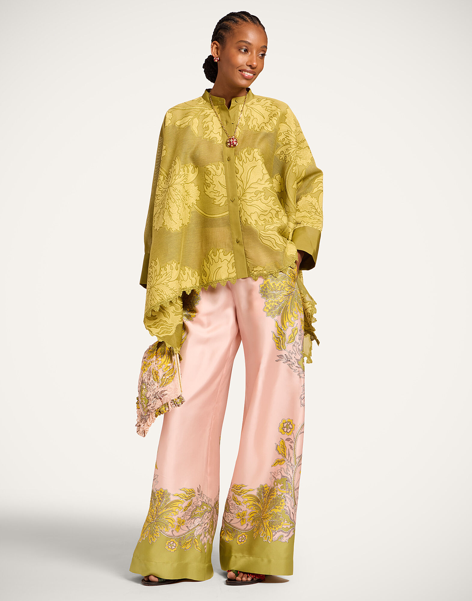 La DoubleJ Palazzo Pants Swathe Plac&eacute;e Pink TRO0026SIL001SWA03PI01