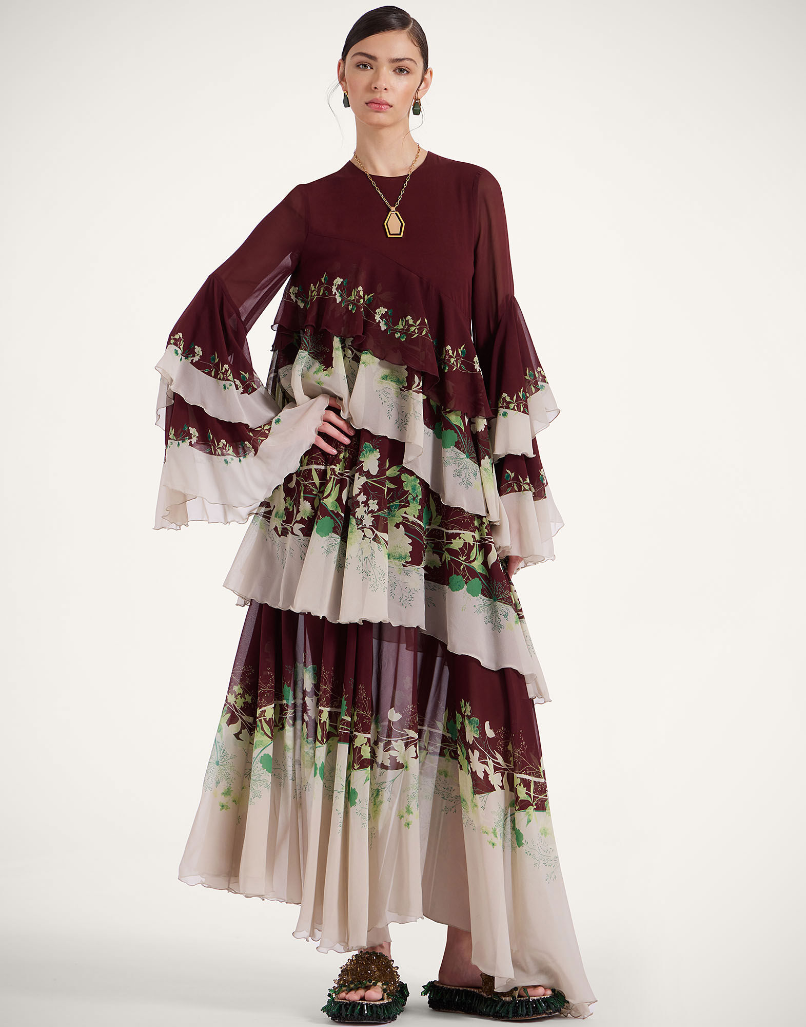 La DoubleJ Naiad Dress Woodland Plac&eacute;e Burgundy DRE0858SIL014WOD01RE02