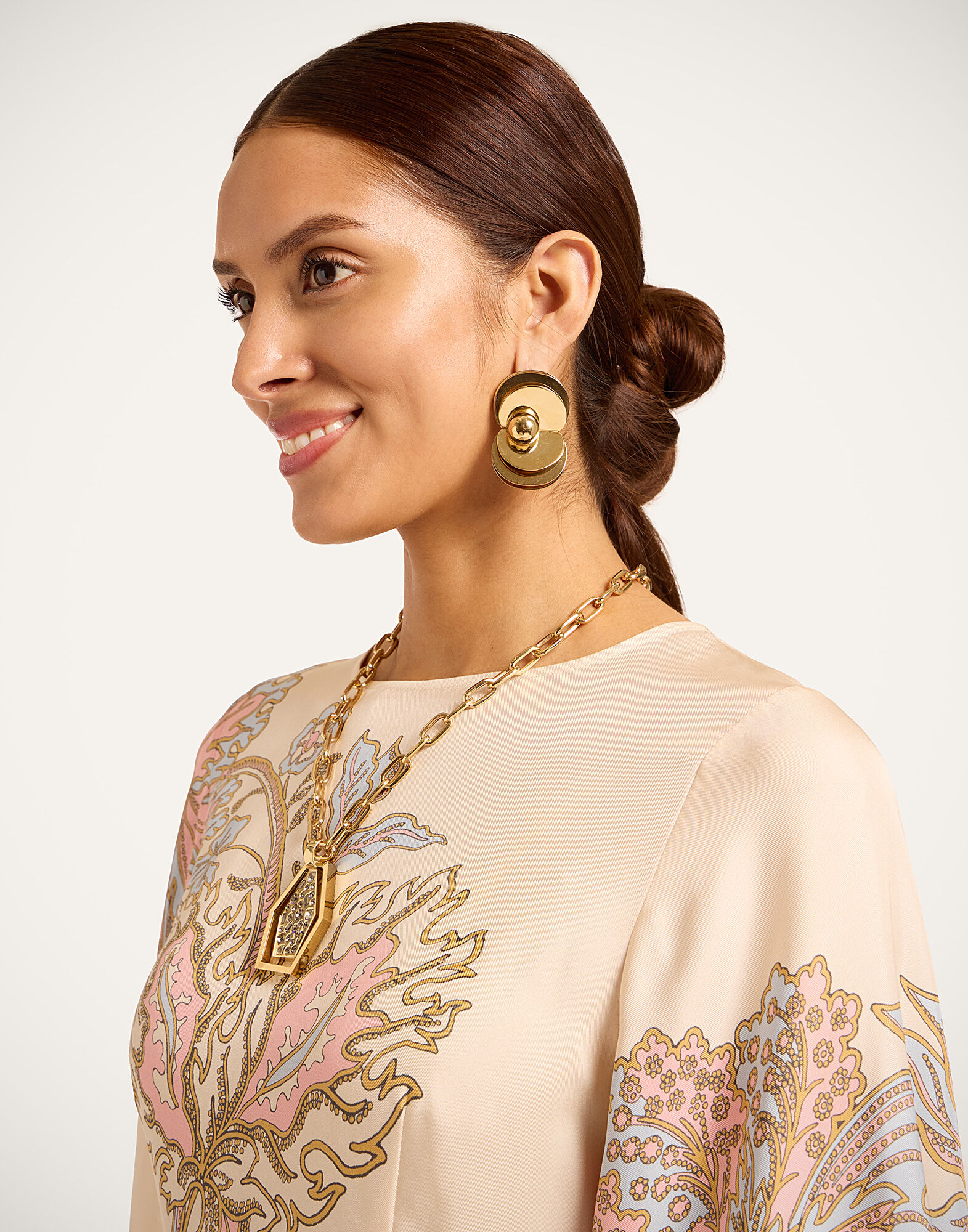 La DoubleJ Long Sorella Dress Swathe Plac&eacute;e Ivory DRE0923SIL026SWA03WH04