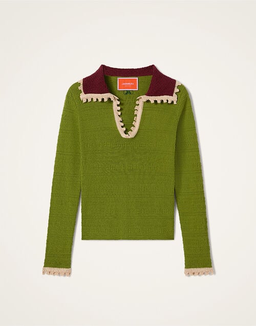 La DoubleJ Picket Polo Jumper Solid Lime PUL0280KNI154SOLIDGR09