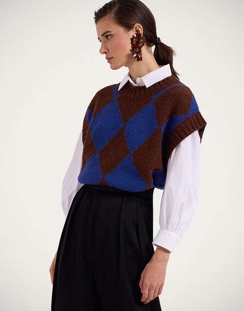 La DoubleJ Argyle Gilet Bordeaux/Blue TOP0077KNI064VAR0124