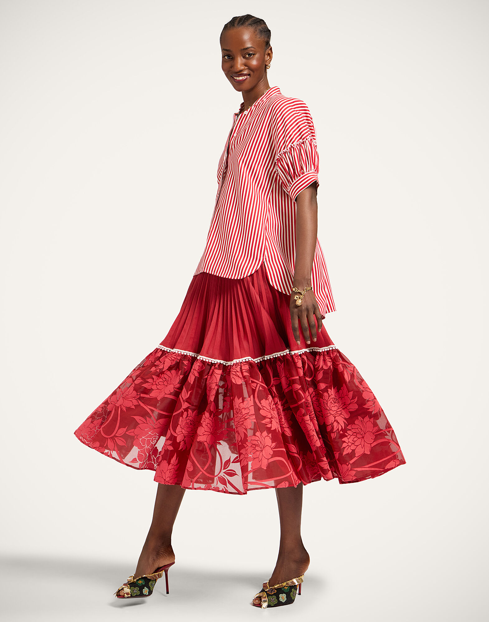 La DoubleJ Countess Skirt Solid Red SKI0188COT092SOLIDRE01