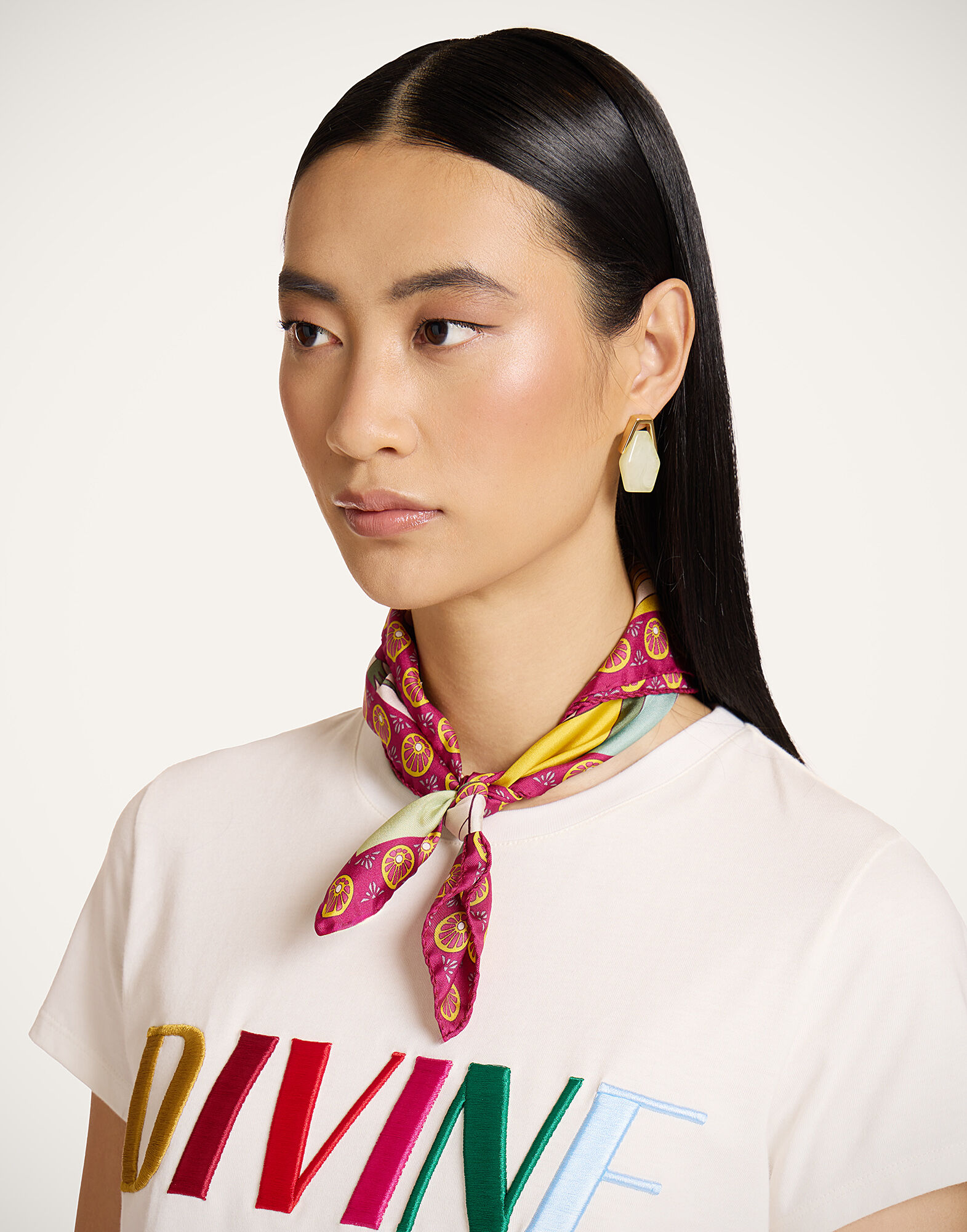 La DoubleJ Foulard 45 Florette Plac&eacute;e Fuchsia SCA0065SIL006FLO08PI03