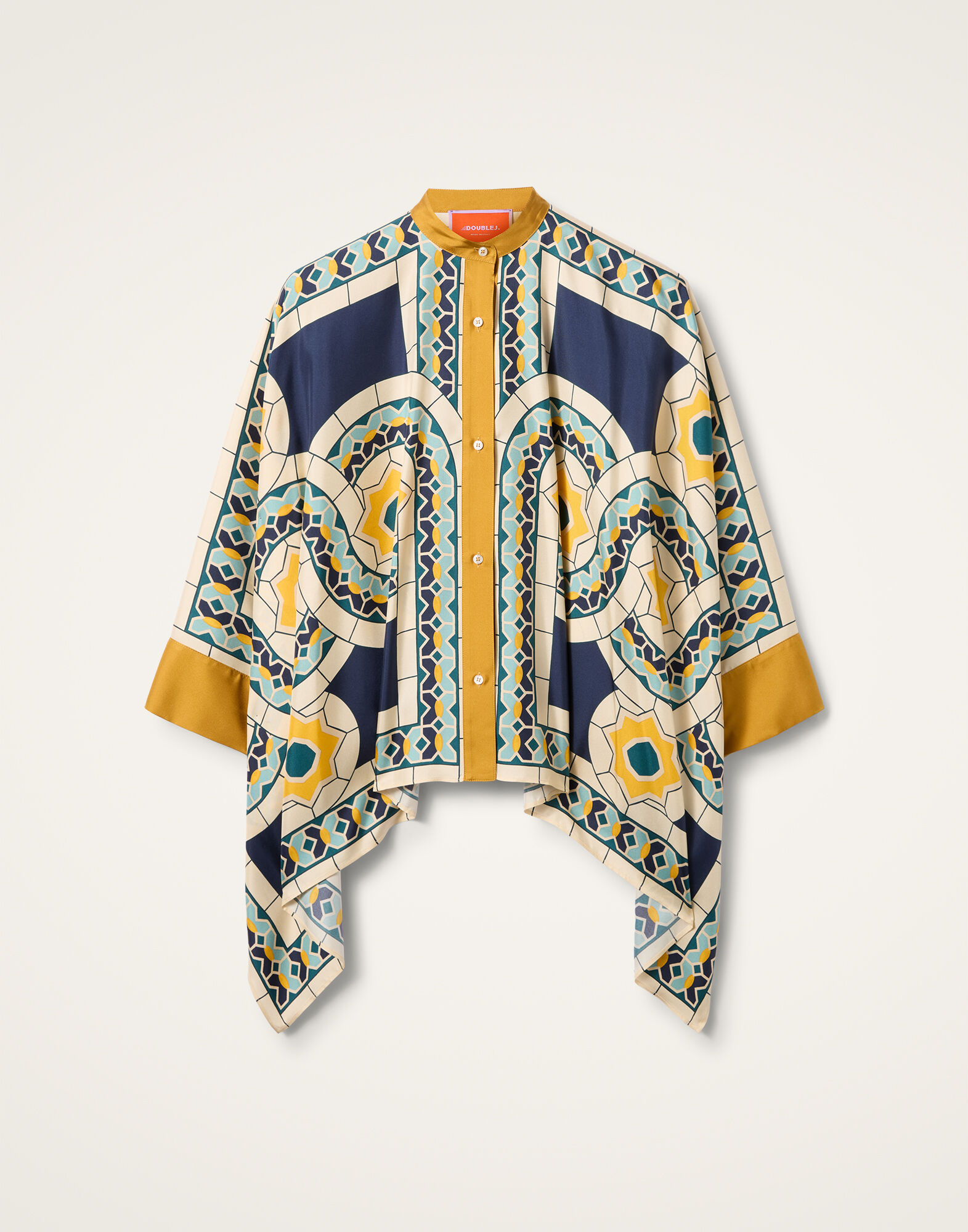 La DoubleJ Foulard Shirt Mudejar Plac&eacute;e Blue SHI0059SIL006MUD01BU03