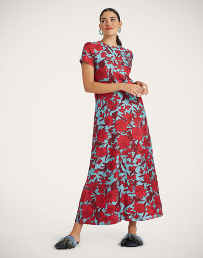 La DoubleJ Dresses Women - Swing Dress Lilium Turchese M 100% Silk La DoubleJ Dresses Women - Swing Dress Lilium Turchese M 100% Silk