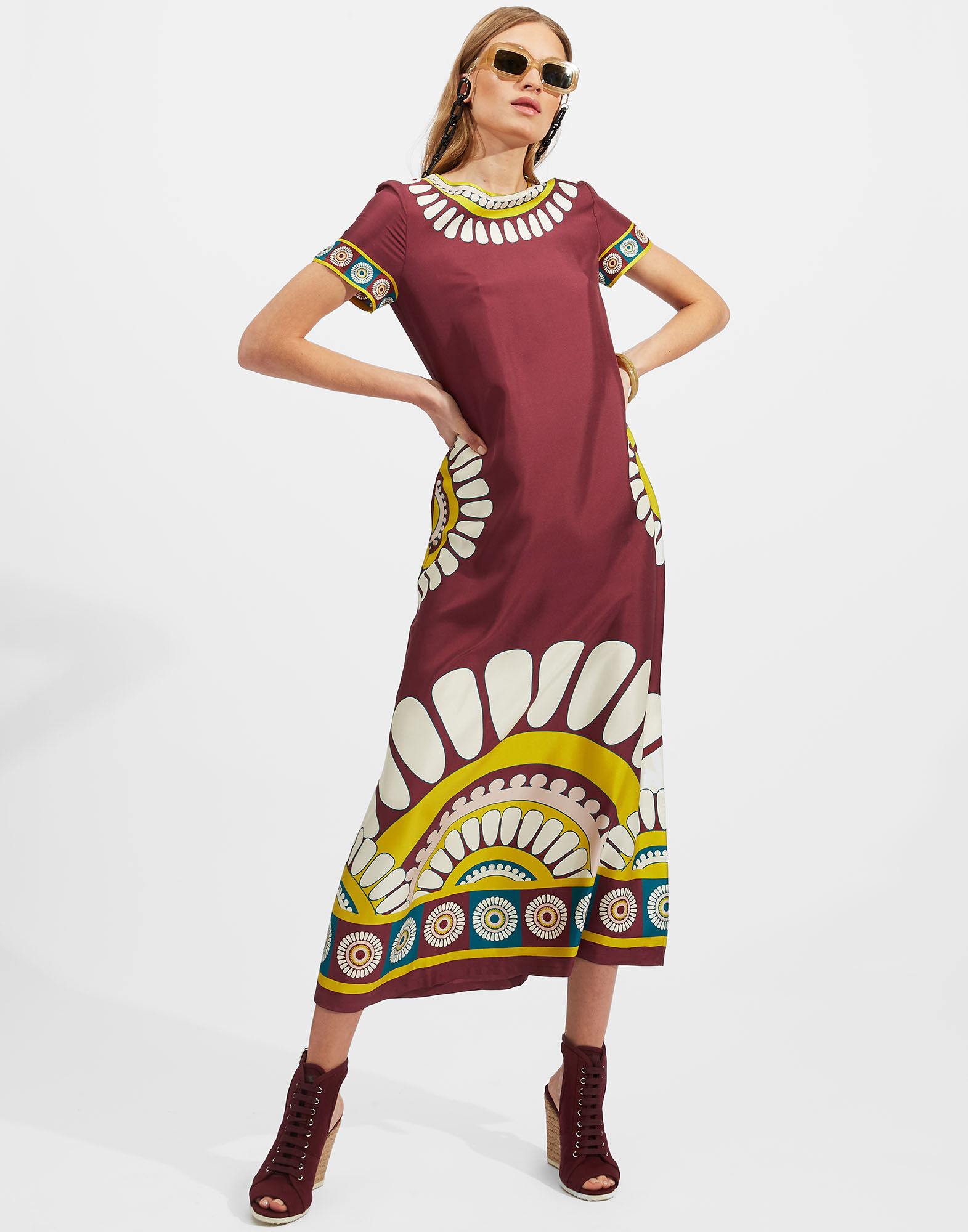 La DoubleJ Swing Dress Bordeaux Solar Plac&eacute;e DRE0128SIL006SOL0006