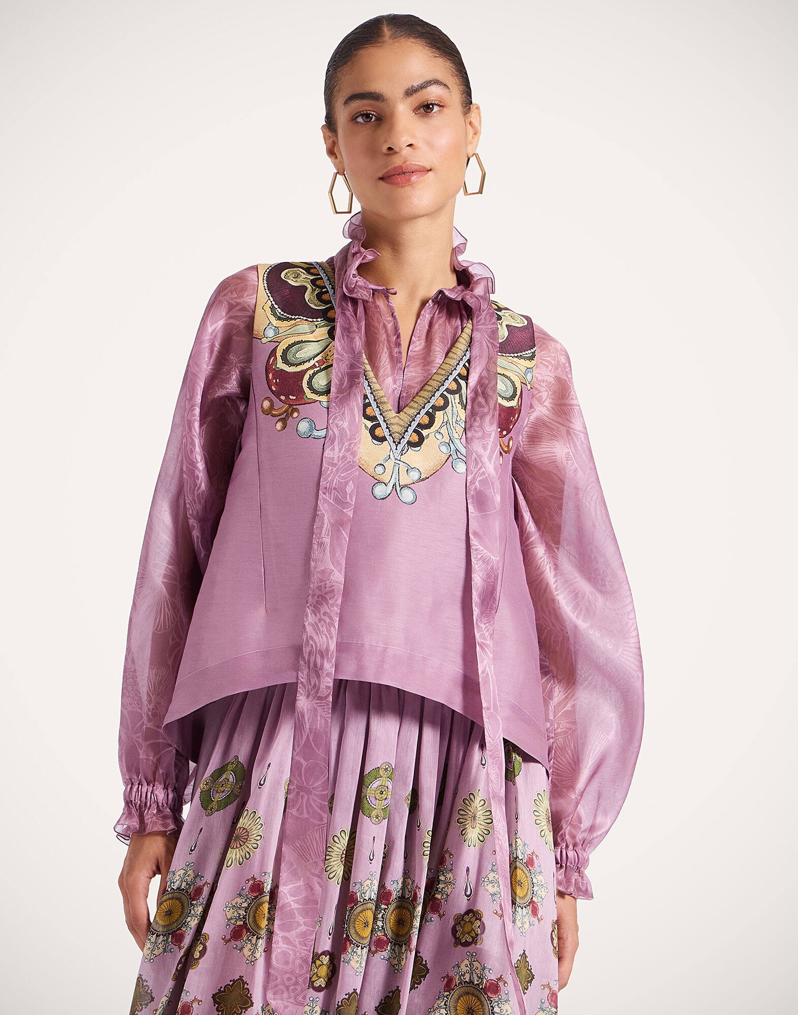 La DoubleJ V-Neck Scala Top Nucleus Plac&eacute;e Dusty Pink TOP0167LIN010NUC06PI10