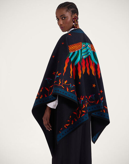 La DoubleJ Reversible Poncho Isis Nero Plac&eacute;e JAC0019PLA003ISI0002