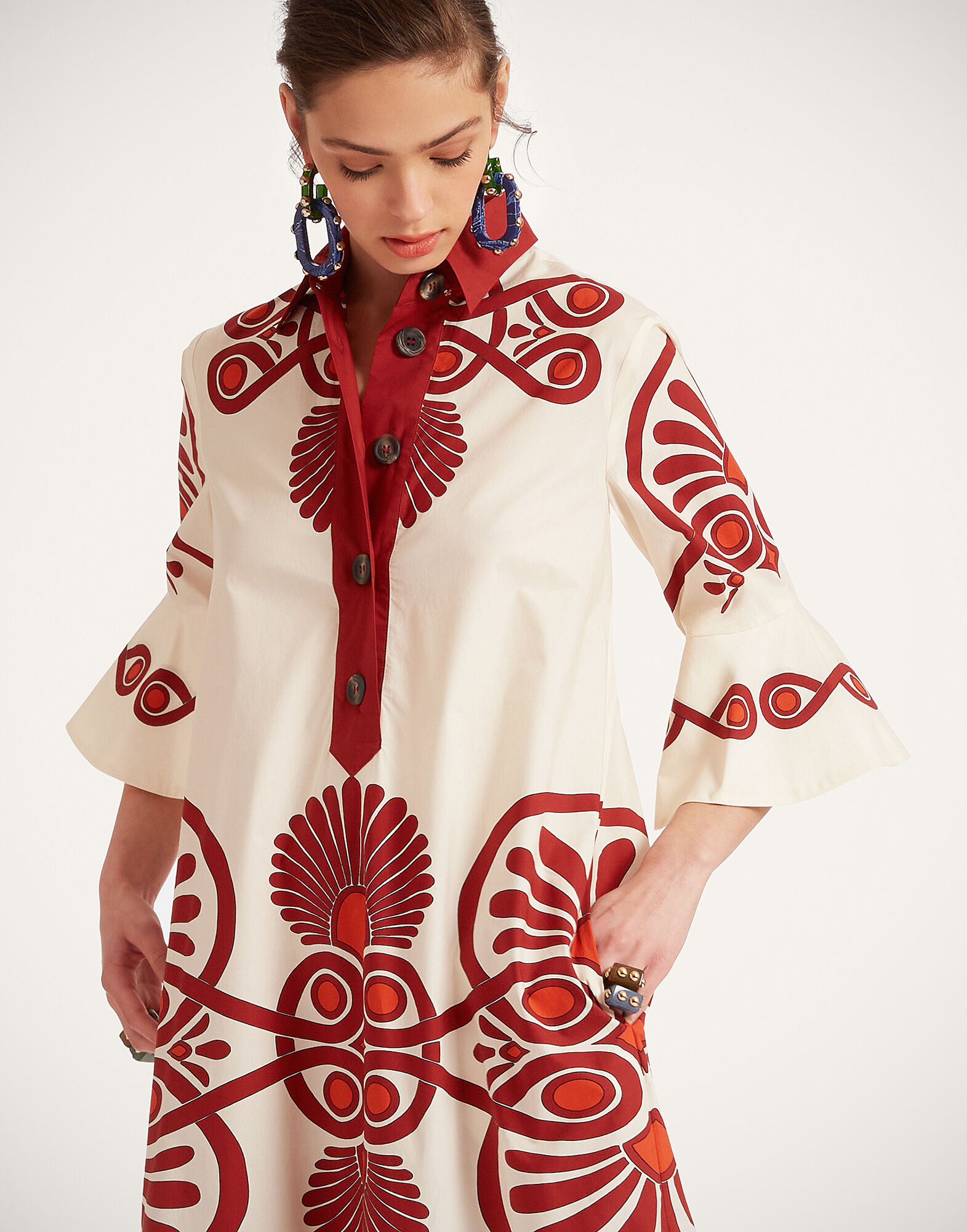 La DoubleJ Artemis Dress Medallion Plac&eacute;e Cream DRE0201COT015MED01WH03