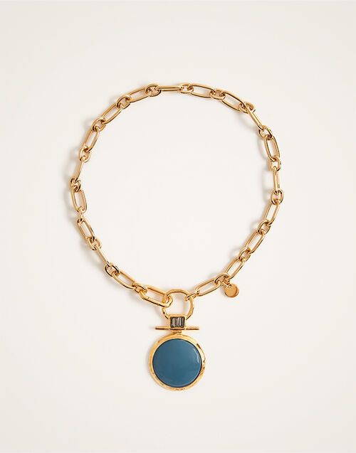 La DoubleJ Shen Loop Necklace 24k Gold Plate & Blue Enamel NEC0024BRA003SOLIDBU03