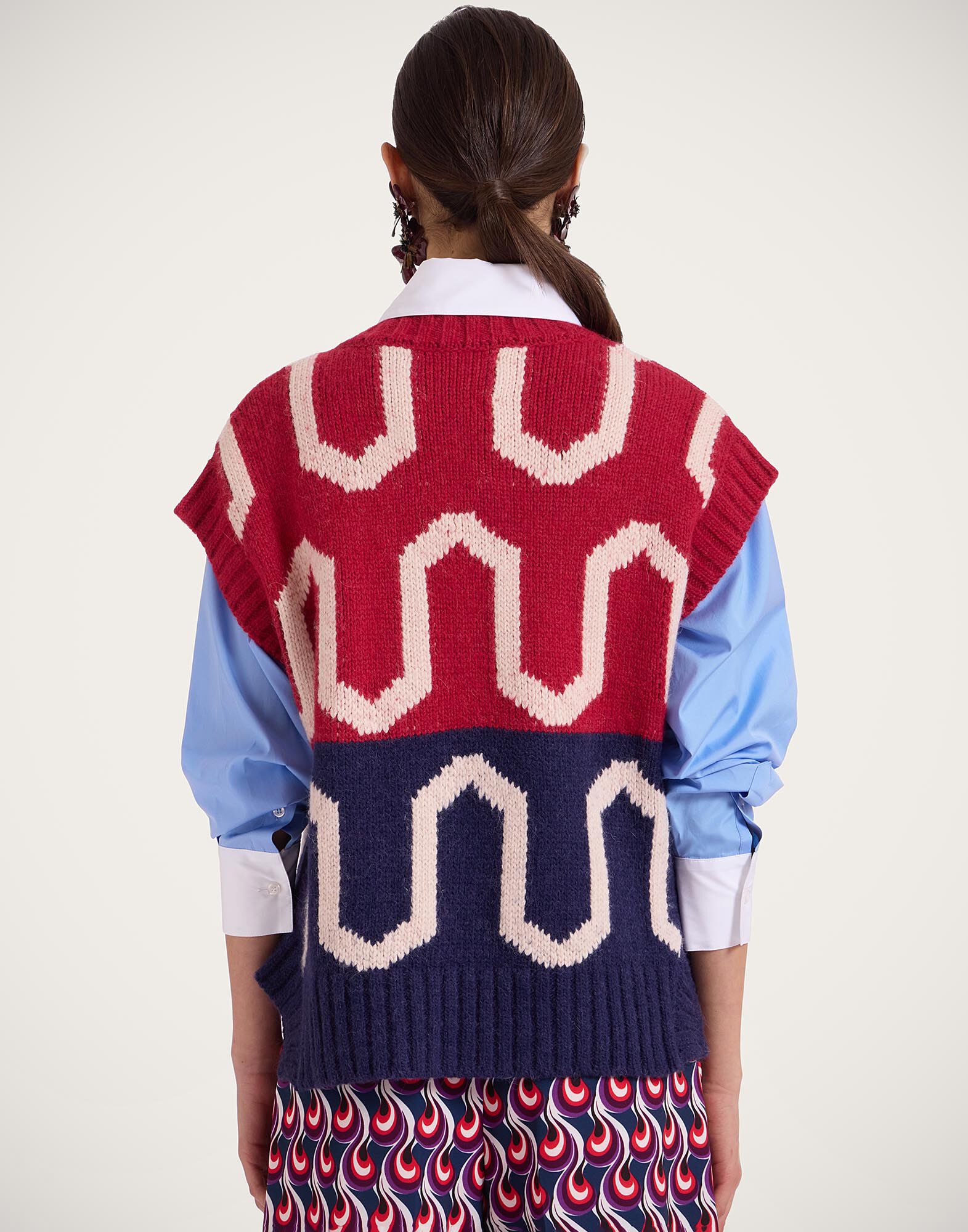 La DoubleJ Comber Gilet Burgundy & Blue PUL0226KNI134VA312RE02