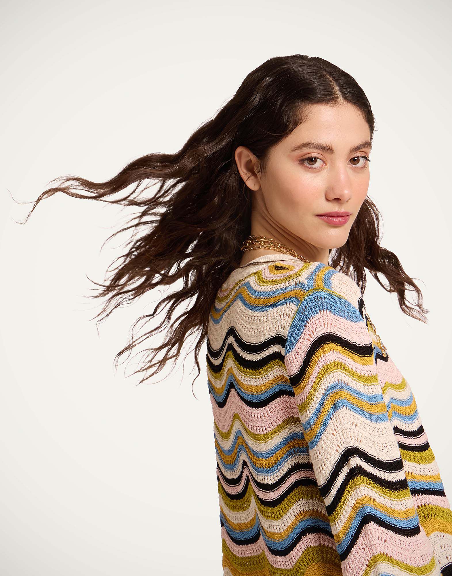 La DoubleJ Chevron Crop Sweater Multicolor Geen &  Pink PUL0265KNI158VA499PI01