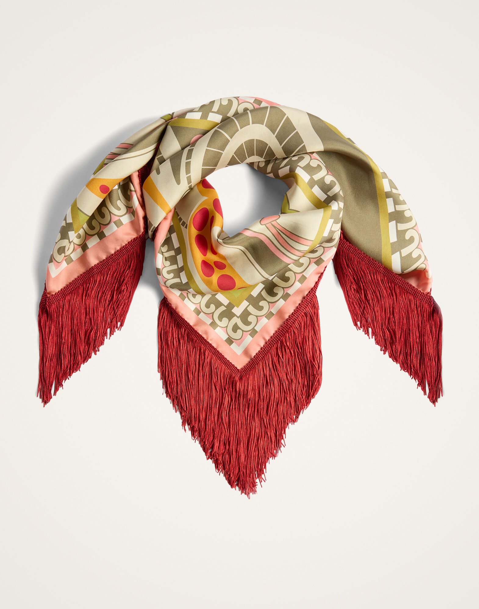 La DoubleJ Reversible Fringe Foulard 90 Ambrosia Plac&eacute;e Green SCA0073SIL006AMB03GR02