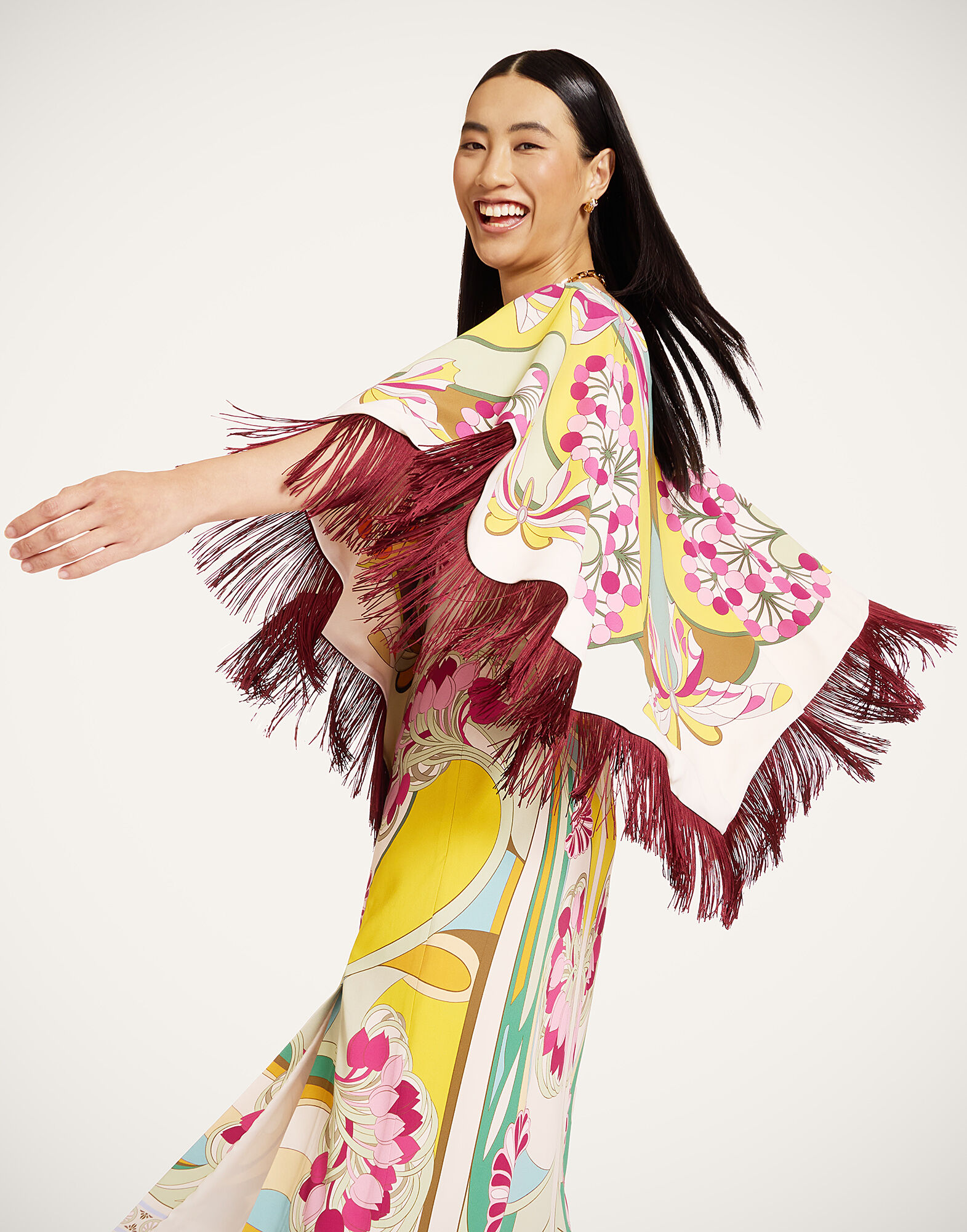 La DoubleJ Reversible Mini Poncho Top Florette Plac&eacute;e Fuchsia SCA0077VIS011FLO08PI03