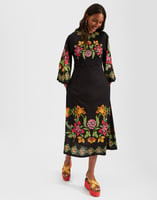 La DoubleJ Sorella Dress &#40;Plac&eacute;e&#41; Folk Flowers Nero Plac&eacute;e DRE0233JER022FFL0004