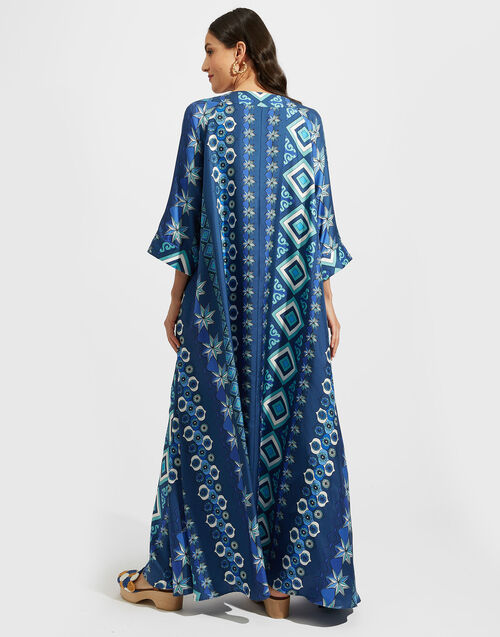 Claudia Blue Sun Print Silk Jacquard Dress – Lisou