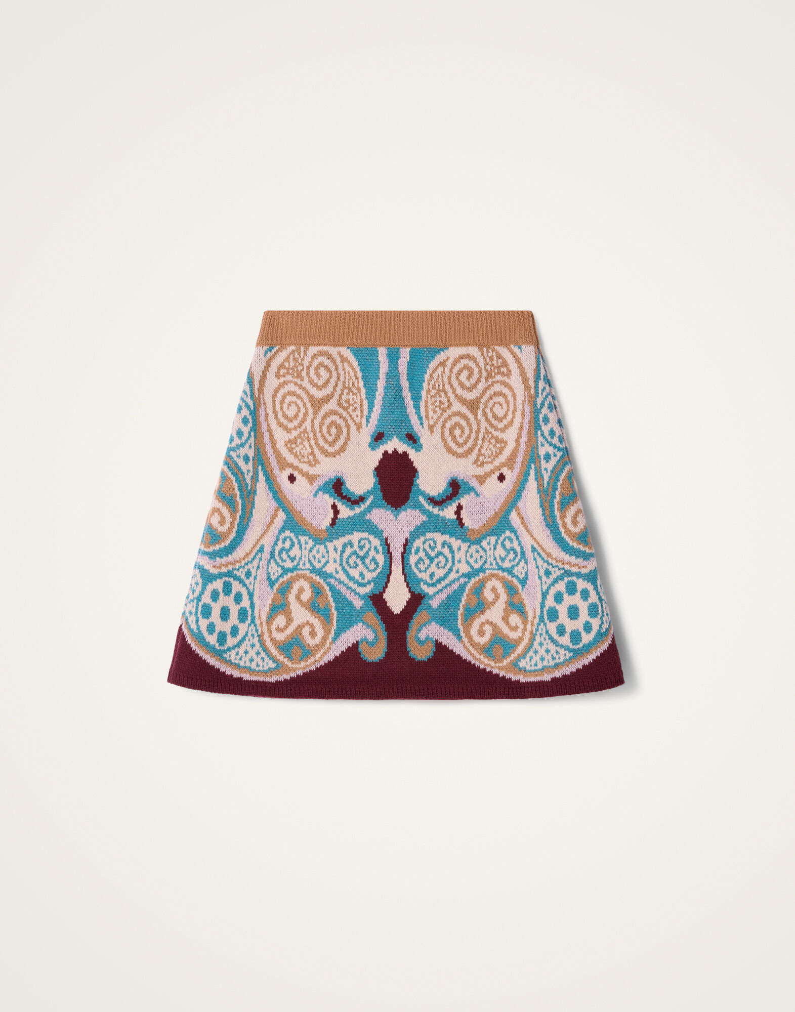 La DoubleJ In My Power Mini Skirt Alchemy Light Blue, Burgundy, and Camel SKI0169KNI223VA524BR04