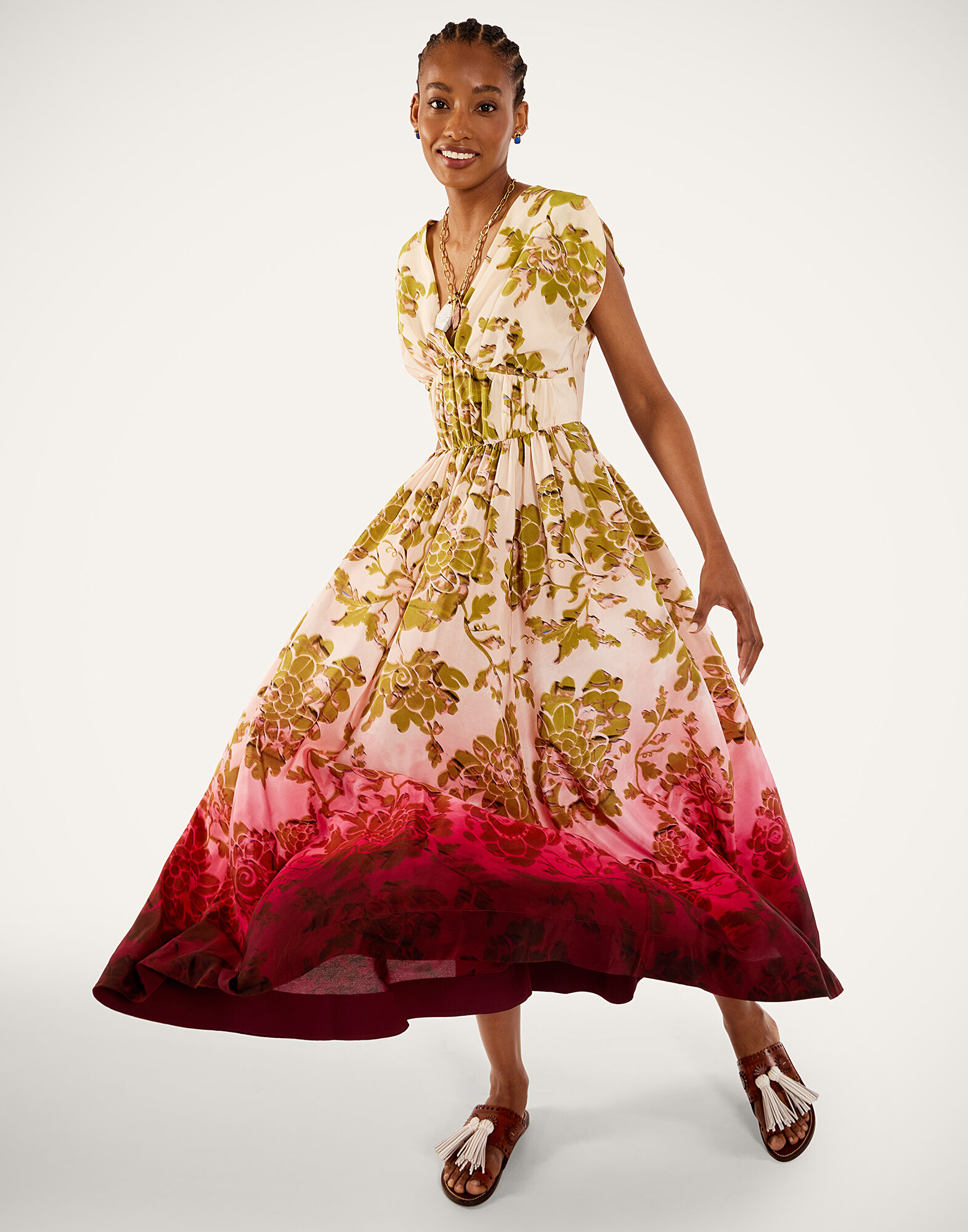 La DoubleJ Waldorf Dress Oasis Ombr&eacute; Plac&eacute;e Geen & Red DRE1103CRE001OAO02GR02