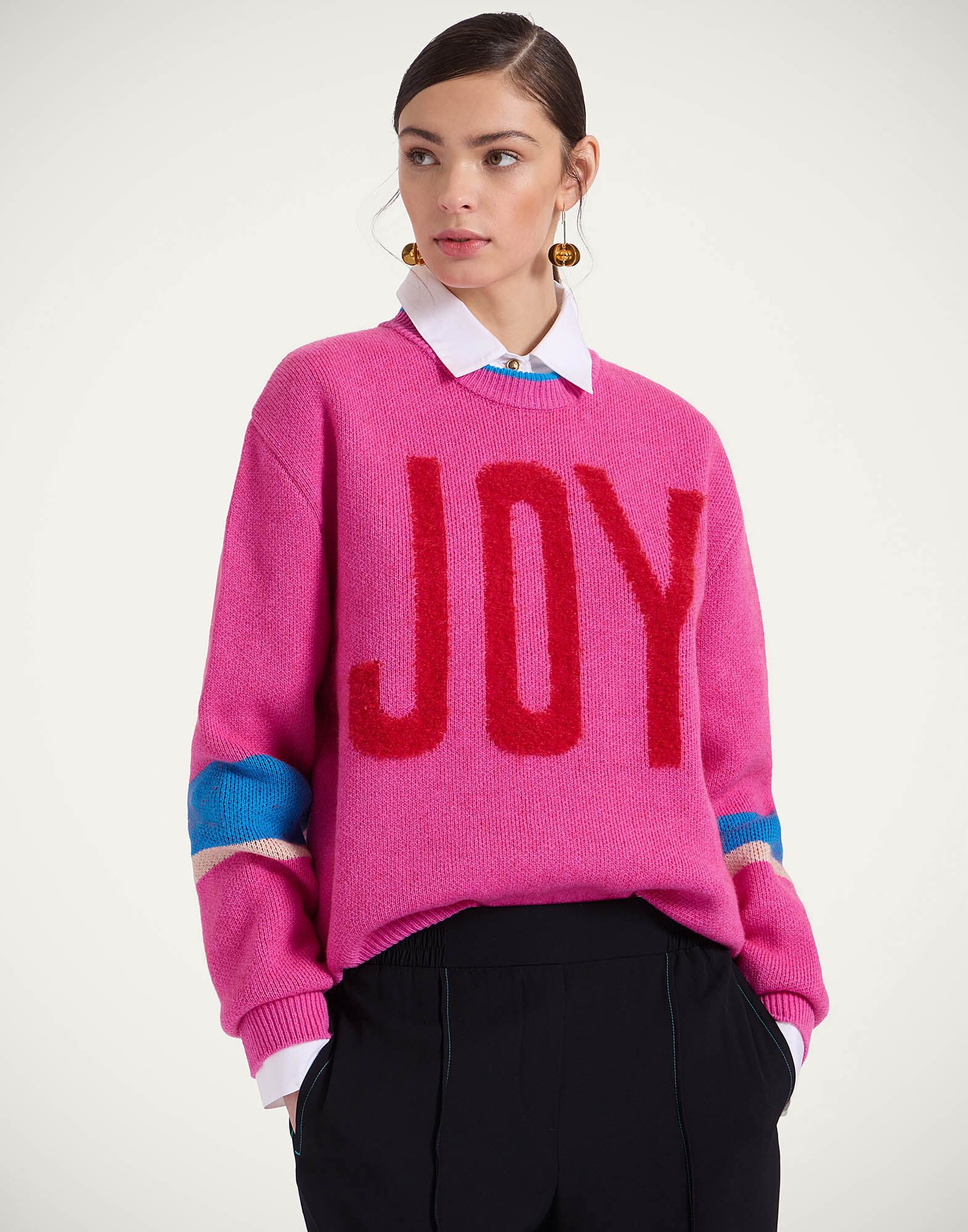 La DoubleJ Joy Sweater Color Block Pink & Red PUL0248KNI156VA353PI01