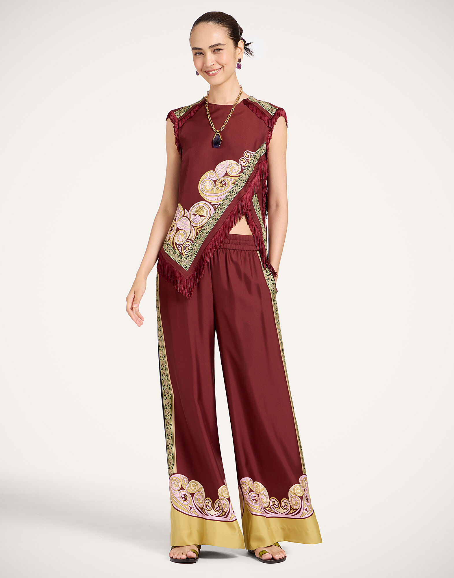 La DoubleJ Palazzo Pants Kells Swirl Plac&eacute;e Burgundy TRO0026SIL006KLS01RE07
