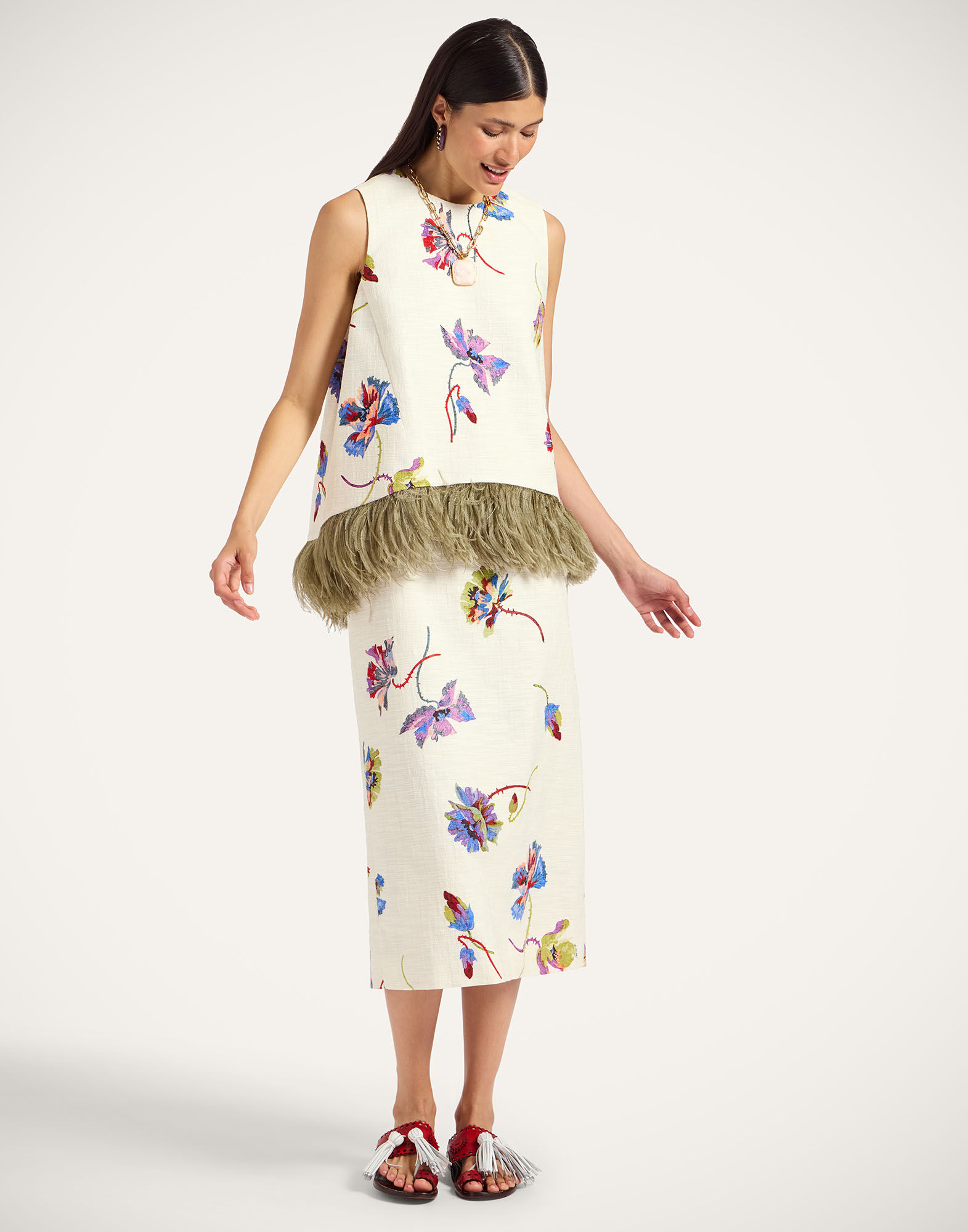 La DoubleJ Pencil Skirt Infiorata White SKI0011COT005INF01WH01