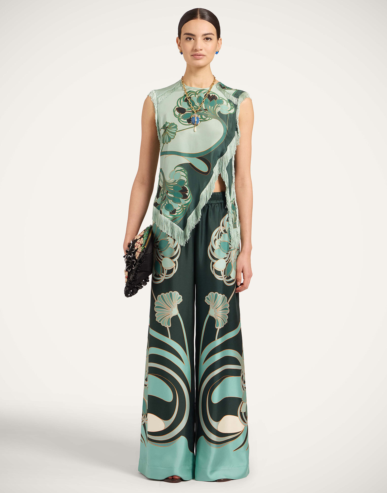 La DoubleJ Palazzo Pants Blooming Tulip Plac&eacute;e Dark Green TRO0026SIL001BTU01GR03