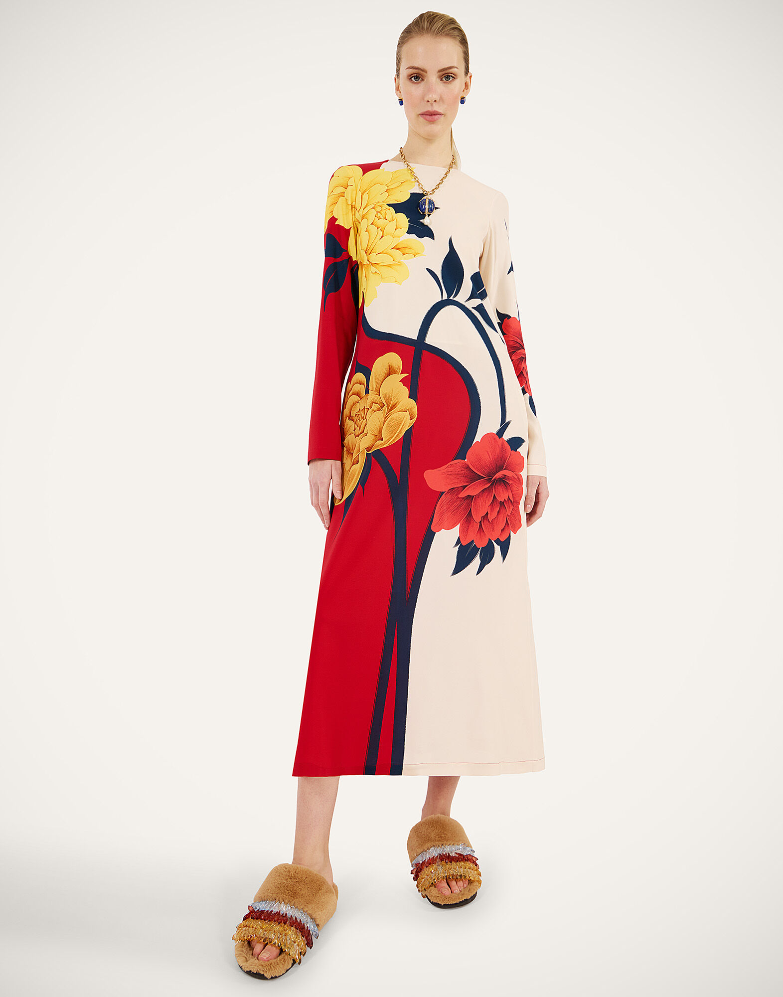 La DoubleJ Long Sleeve Swing Dress Queen Peony Plac&eacute;e Red DRE0231VIS001QPE02RE01