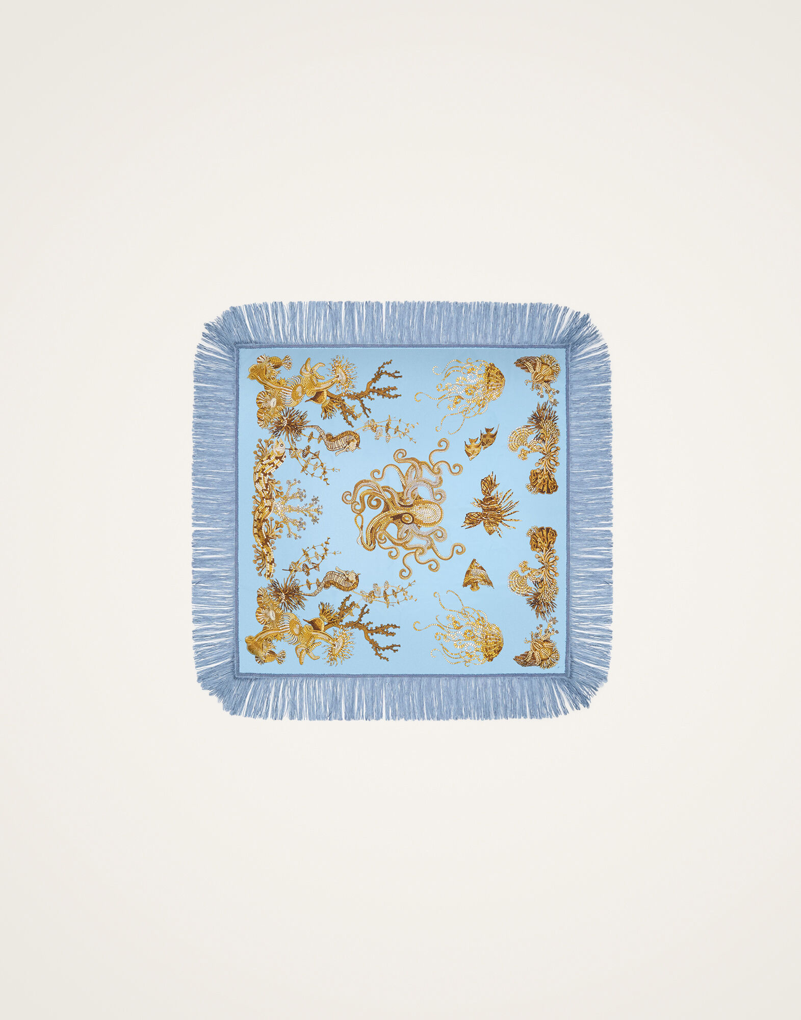 La DoubleJ Reversible Fringe Foulard 90 Oceania Plac&eacute;e Light Blue SCA0073SIL006OCE01BU01