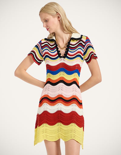 La DoubleJ Multicolor Pink & Red Women - Chevron Mini Dress Multicolor Pink & Red L 100% Cotton La DoubleJ Multicolor Pink & Red Women - Chevron Mini Dress Multicolor Pink & Red L 100% Cotton