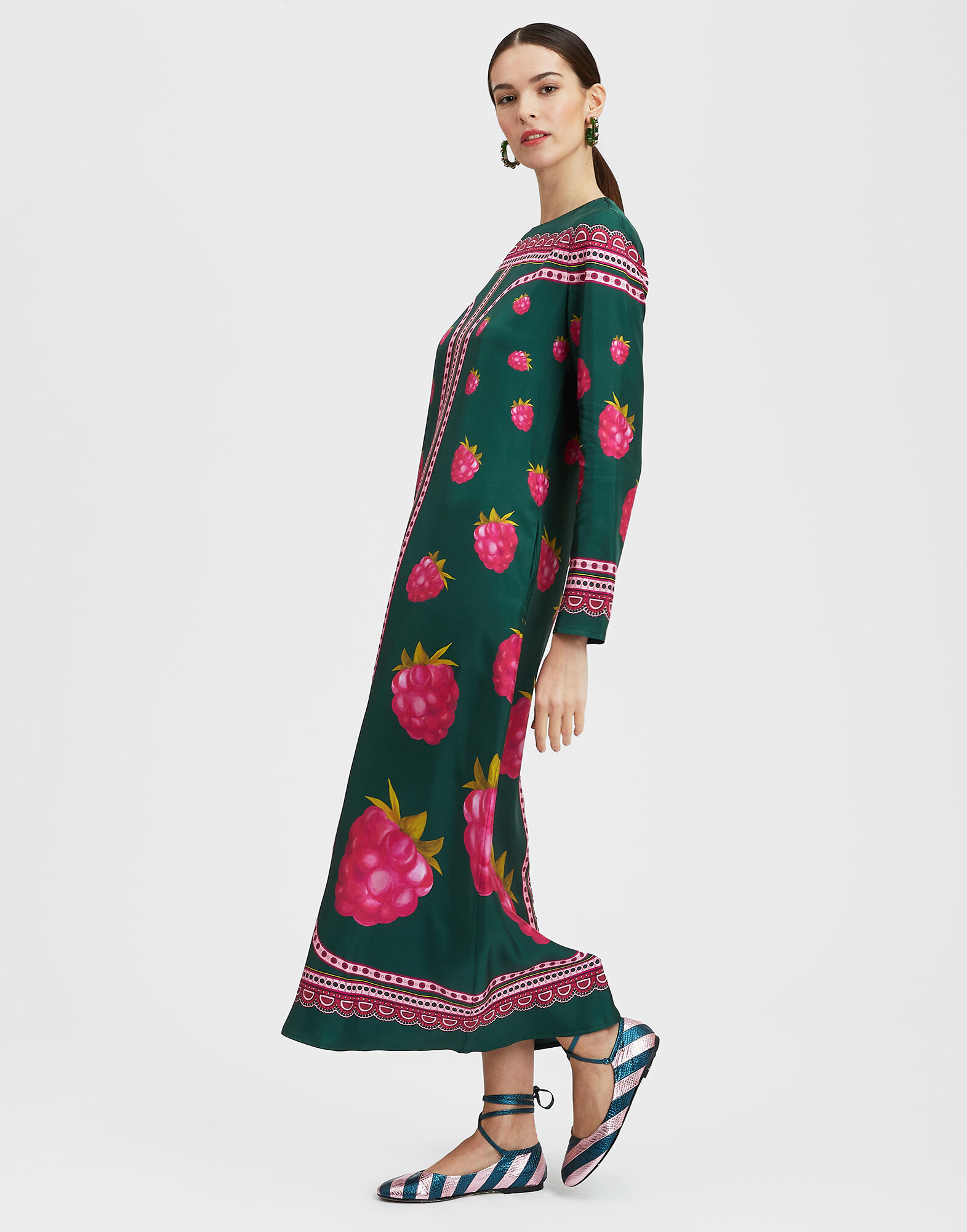 La DoubleJ Long Sleeve Swing Dress Lampone Plac&eacute;e Emerald DRE0231SIL006FMB06GR04