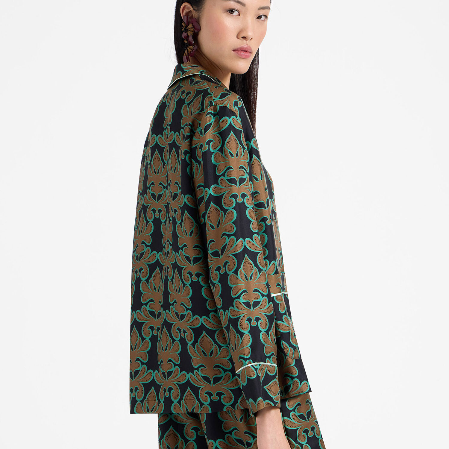 La Doublej La Double J Pajama Printed Silk-satin Shirt In Herald Black