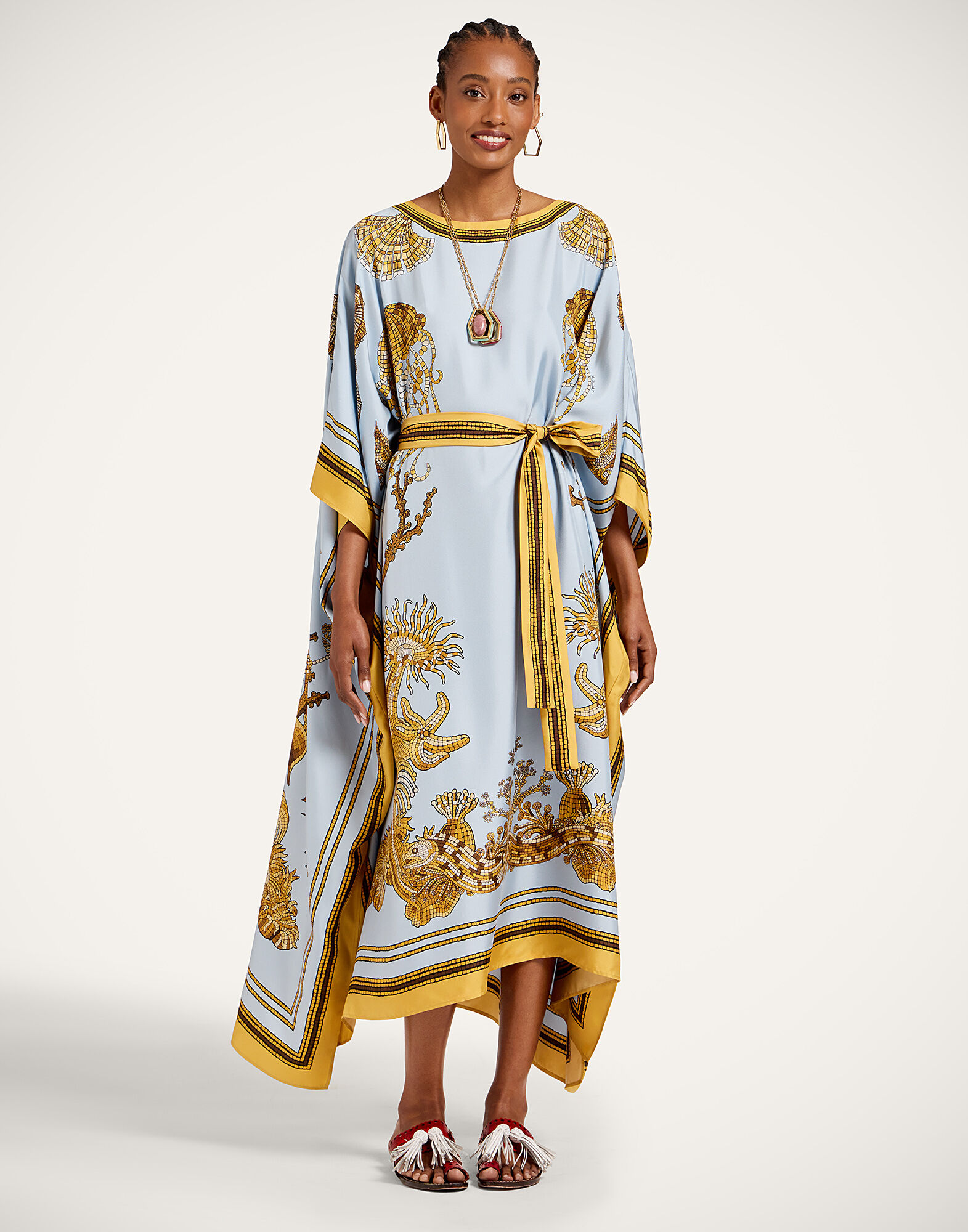 La DoubleJ Square Kaftan Oceania Plac&eacute;e Light Blue DRE0872SIL006OCE01BU01