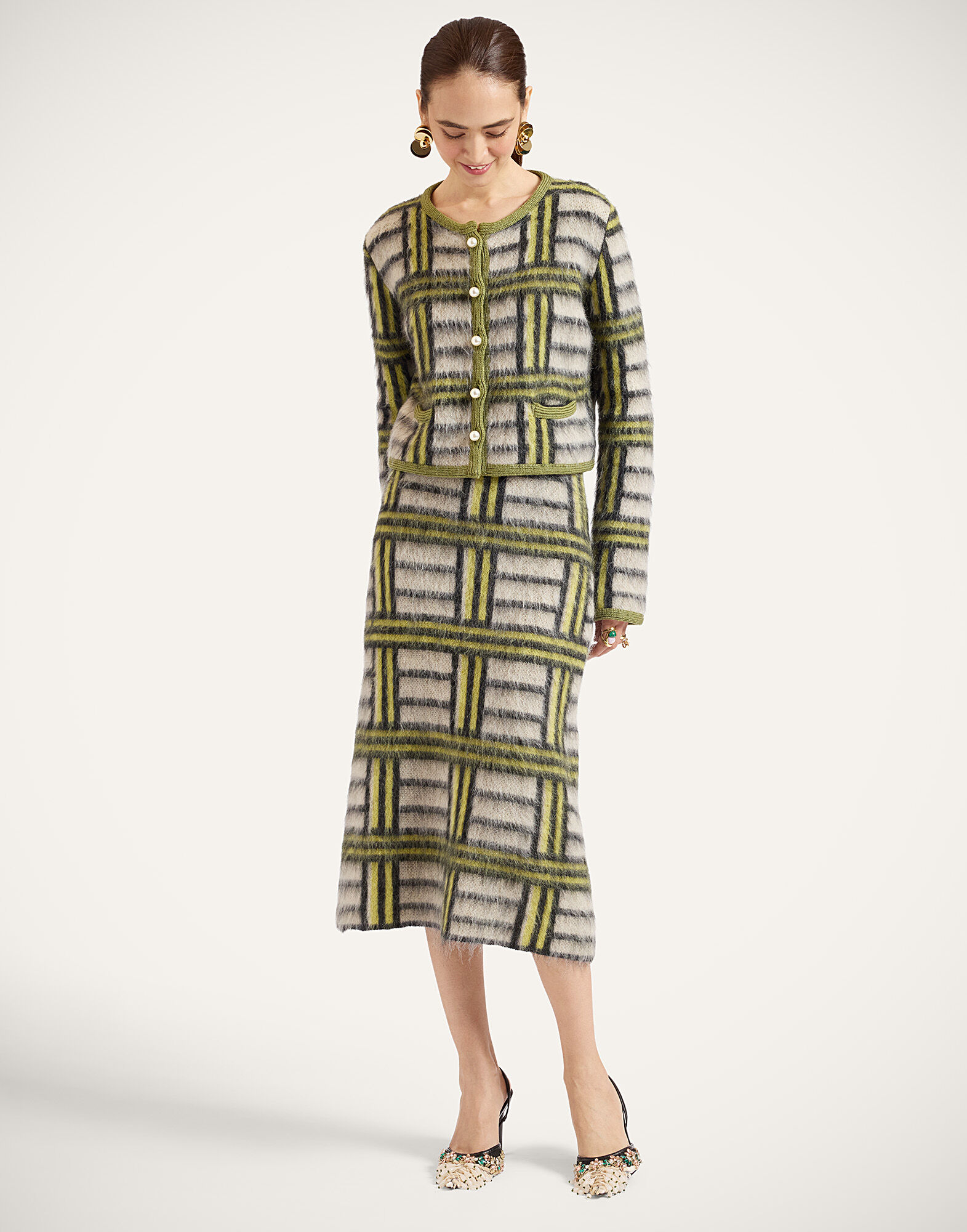 La DoubleJ All-In Skirt Kells Check Ecru, Light Green, and Black SKI0134KNI220VA519BR05