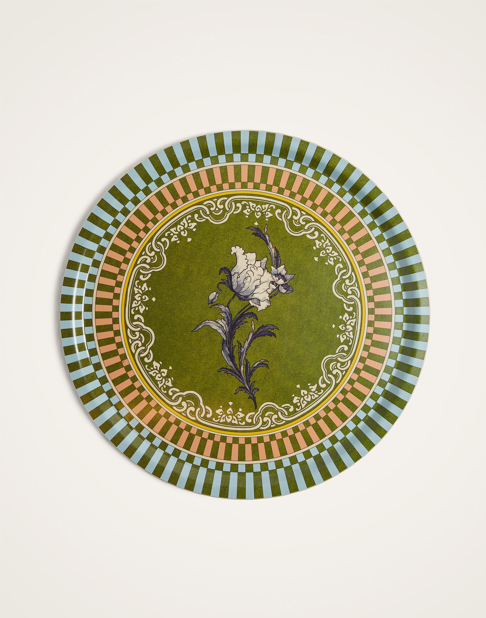 La DoubleJ Large Round Printed Tray Nymph Bloom Fiesole Green TRA0006WOD001NYB01GR16