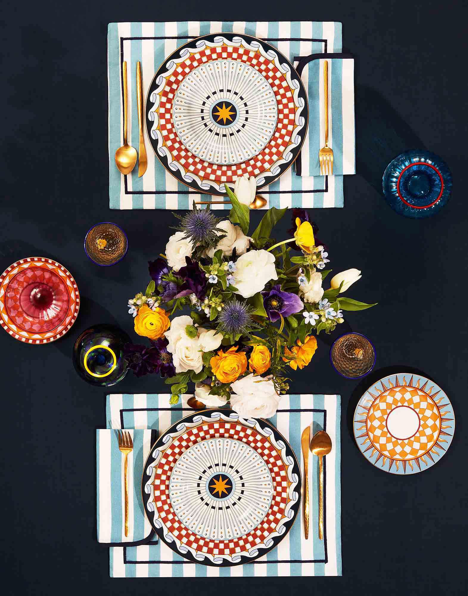 La DoubleJ Placemat Set Of 2 Riviera Sky Blue PMT0006LIN001RIV05BU10