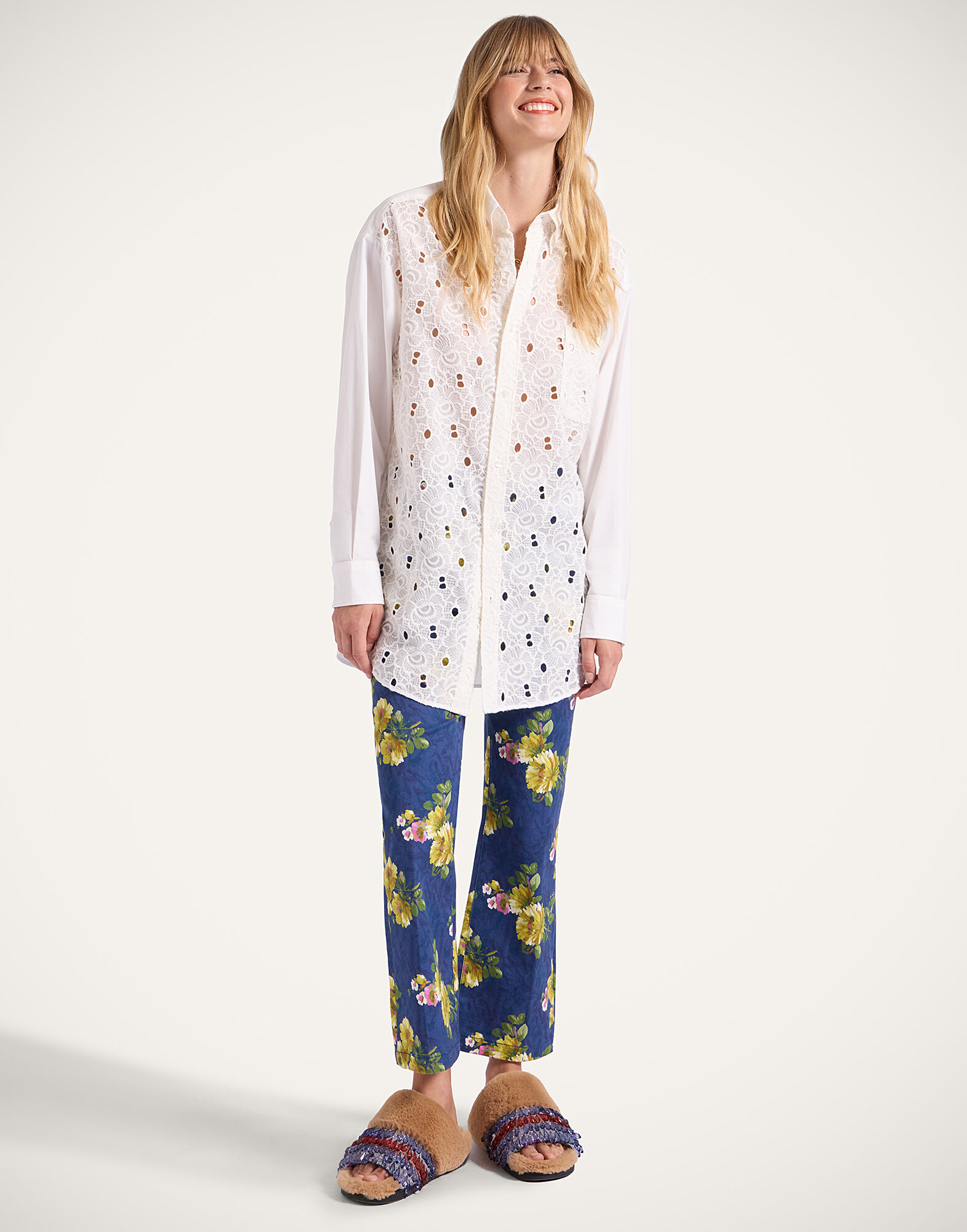 La DoubleJ Lacey Better Than Your Boyfriend's Shirt Solid Ivory SHI0100EMB035SOLIDWH04