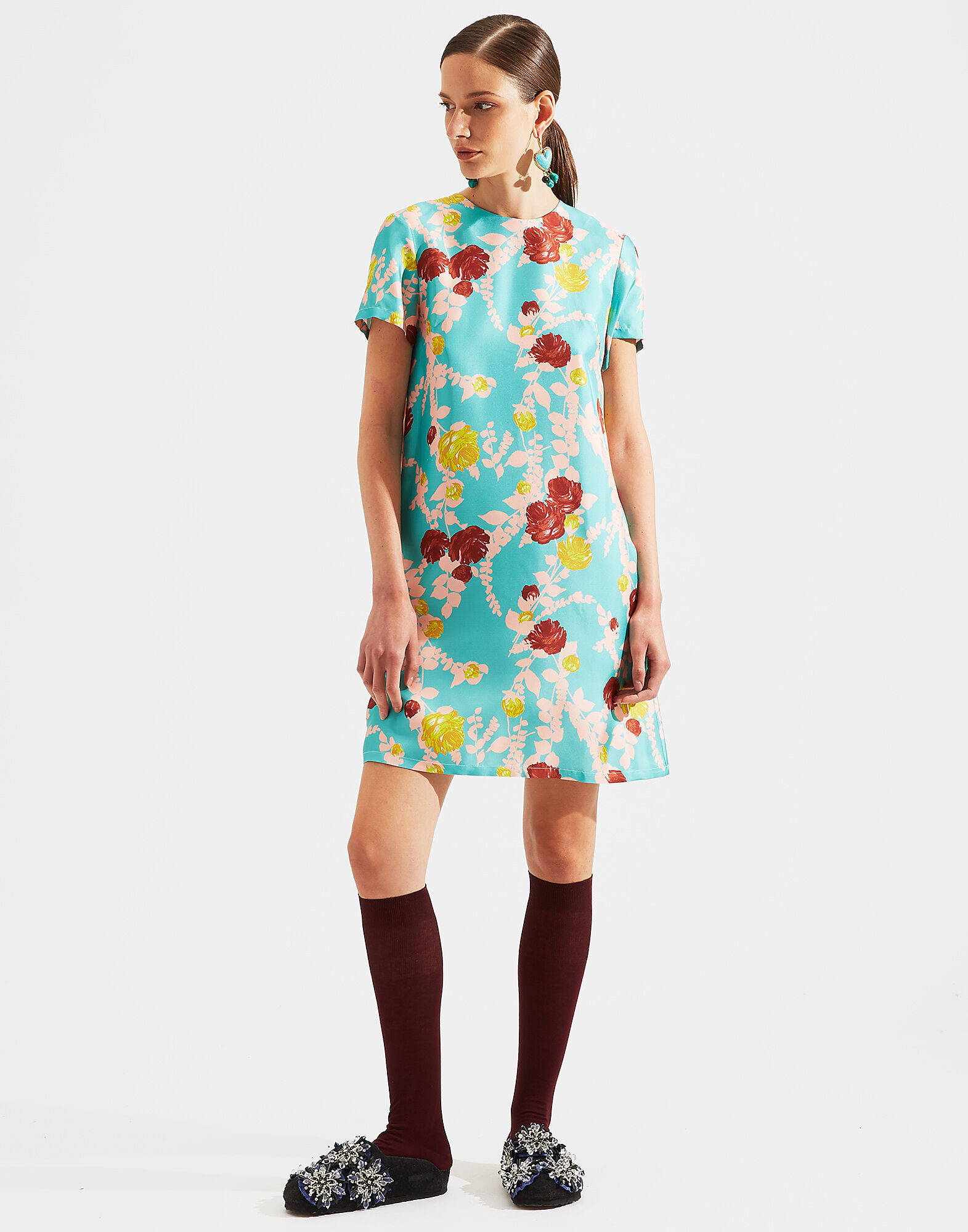 LaDoubleJ Mini Swing Dress Winter Rose Turchese DRE0159SIL001WTR0002