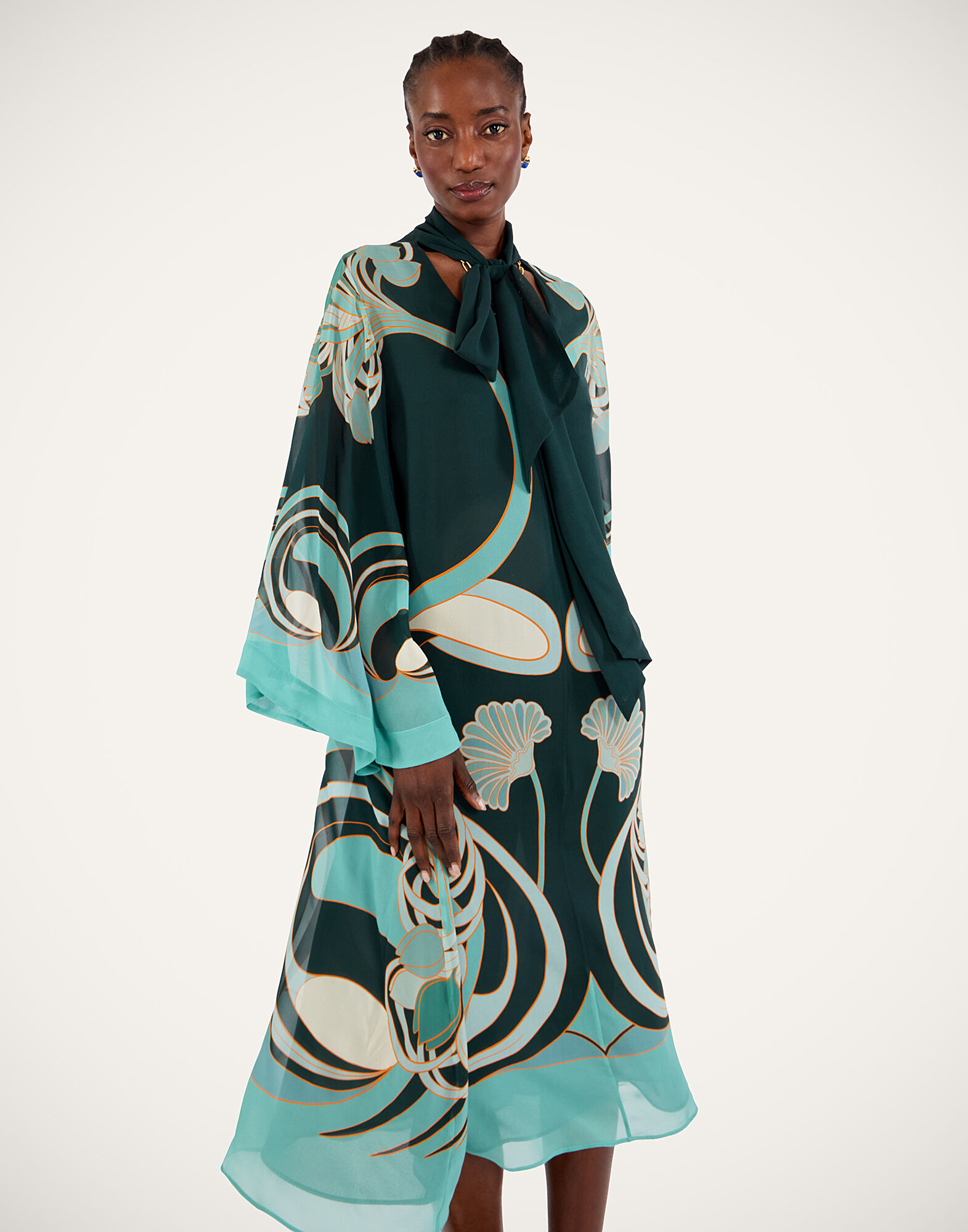 La DoubleJ Magnifico Midi Dress Blooming Tulip Plac&eacute;e Dark Green DRE0788SIL028BTU01GR03