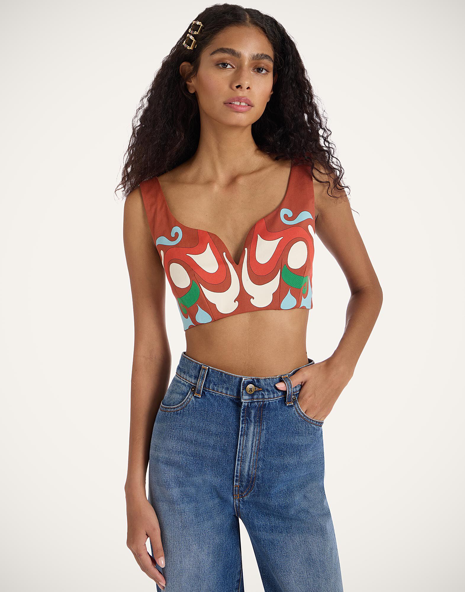 La DoubleJ Baia Crop Top Phoenix Plac&eacute;e Light Blue TOP0094COT037PHO01BU01