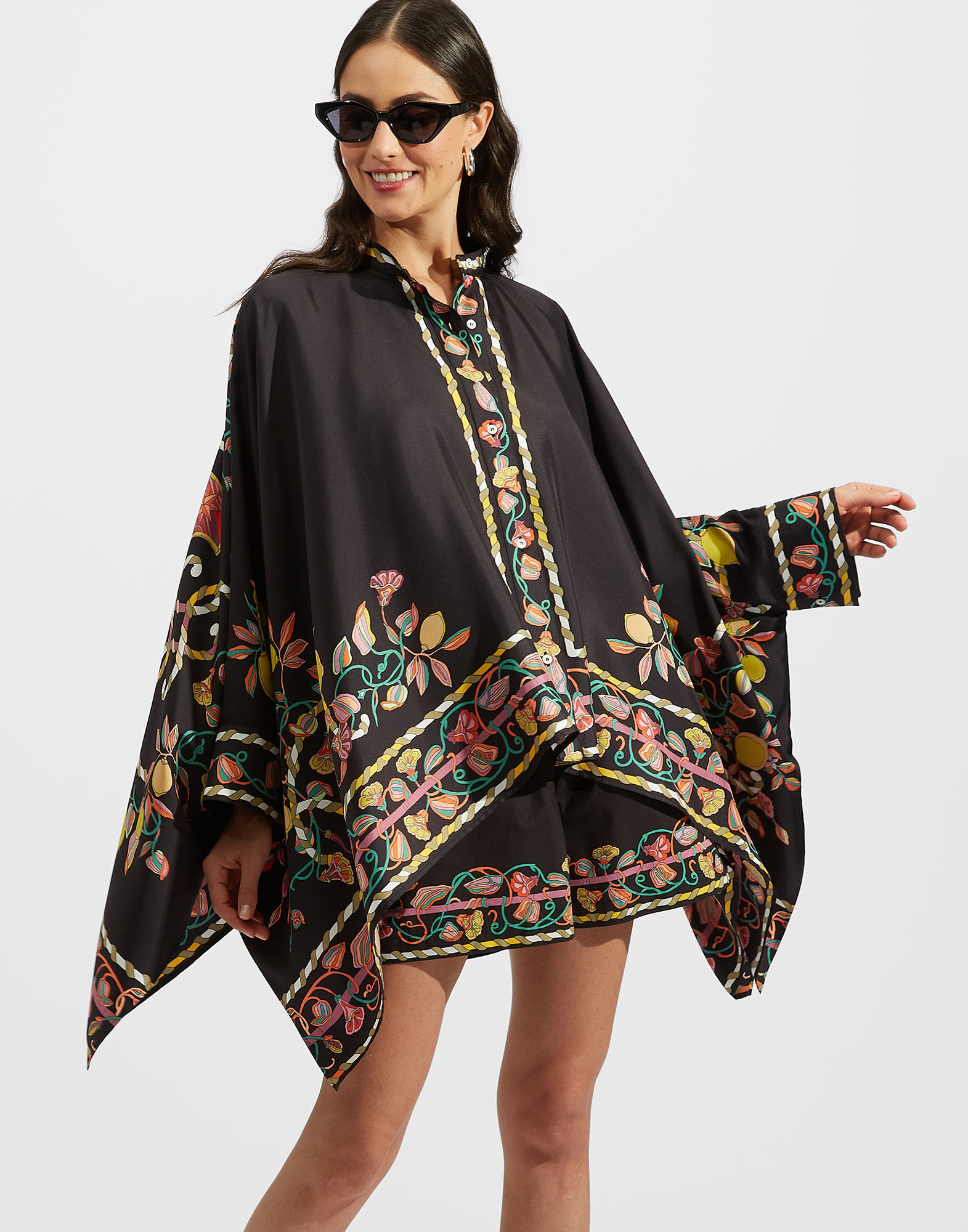 La DoubleJ Foulard Shirt Borboni Plac&eacute;e Nero SHI0059SIL006BRN02BL01