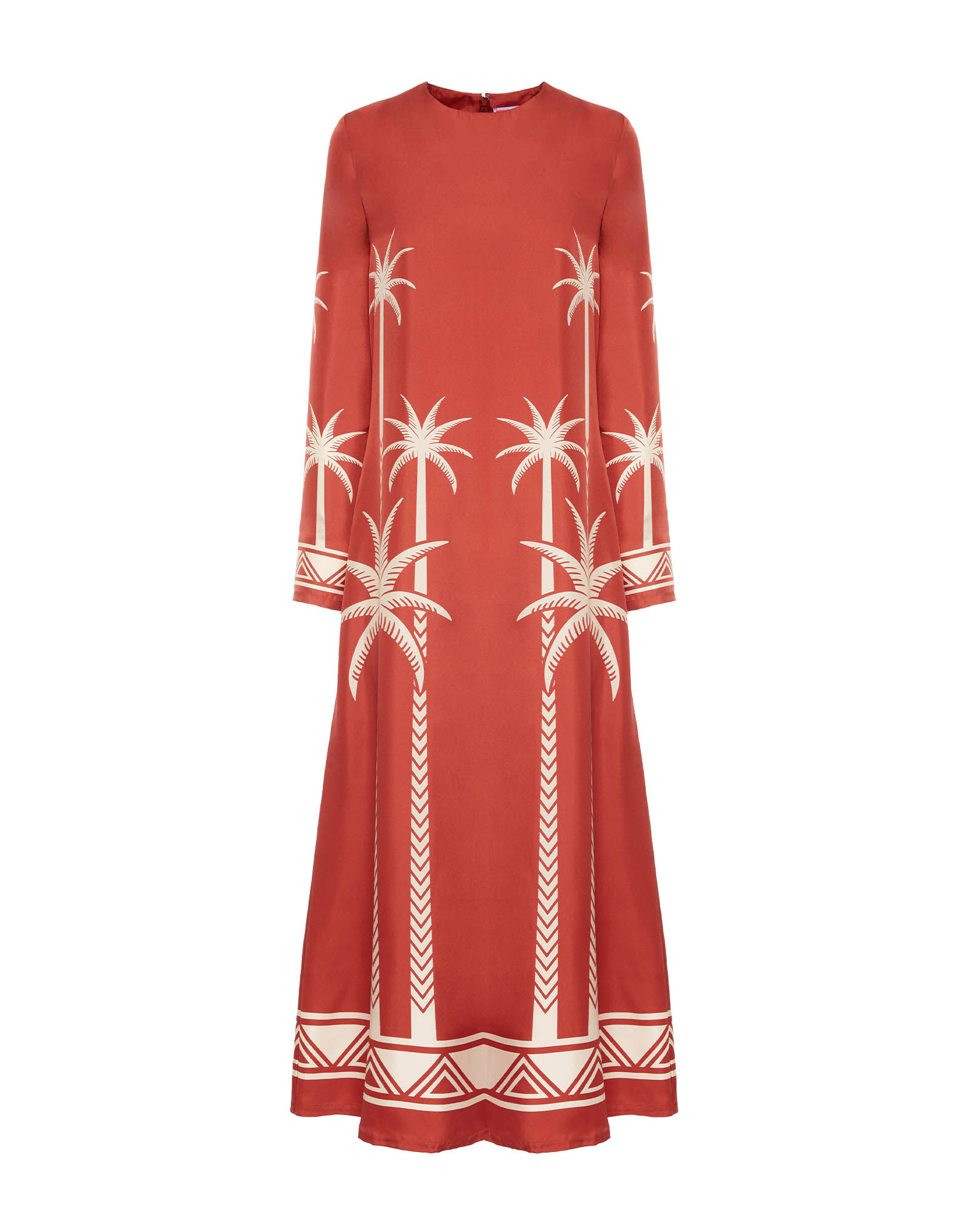 La DoubleJ Long Sleeve Swing Dress Date Palms Plac&eacute;e Red DRE0231SIL006DAT01RE01