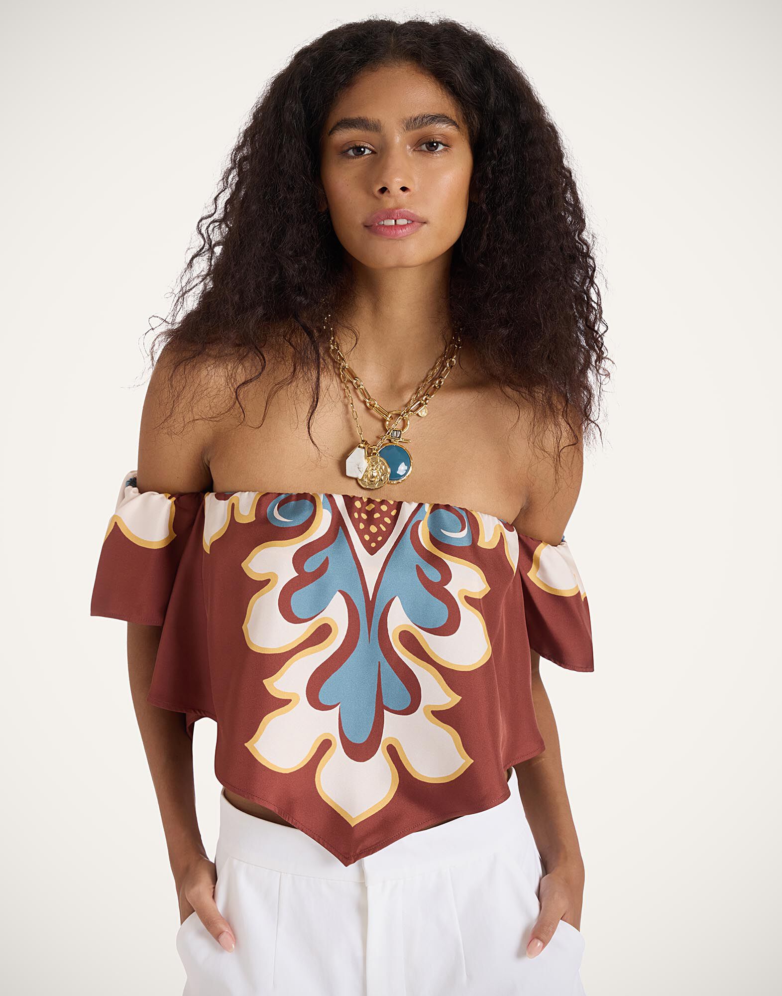 La DoubleJ Sand Dollar Top Palazzo Plac&eacute;e Chocolate TOP0153SIL017PAL08BR07