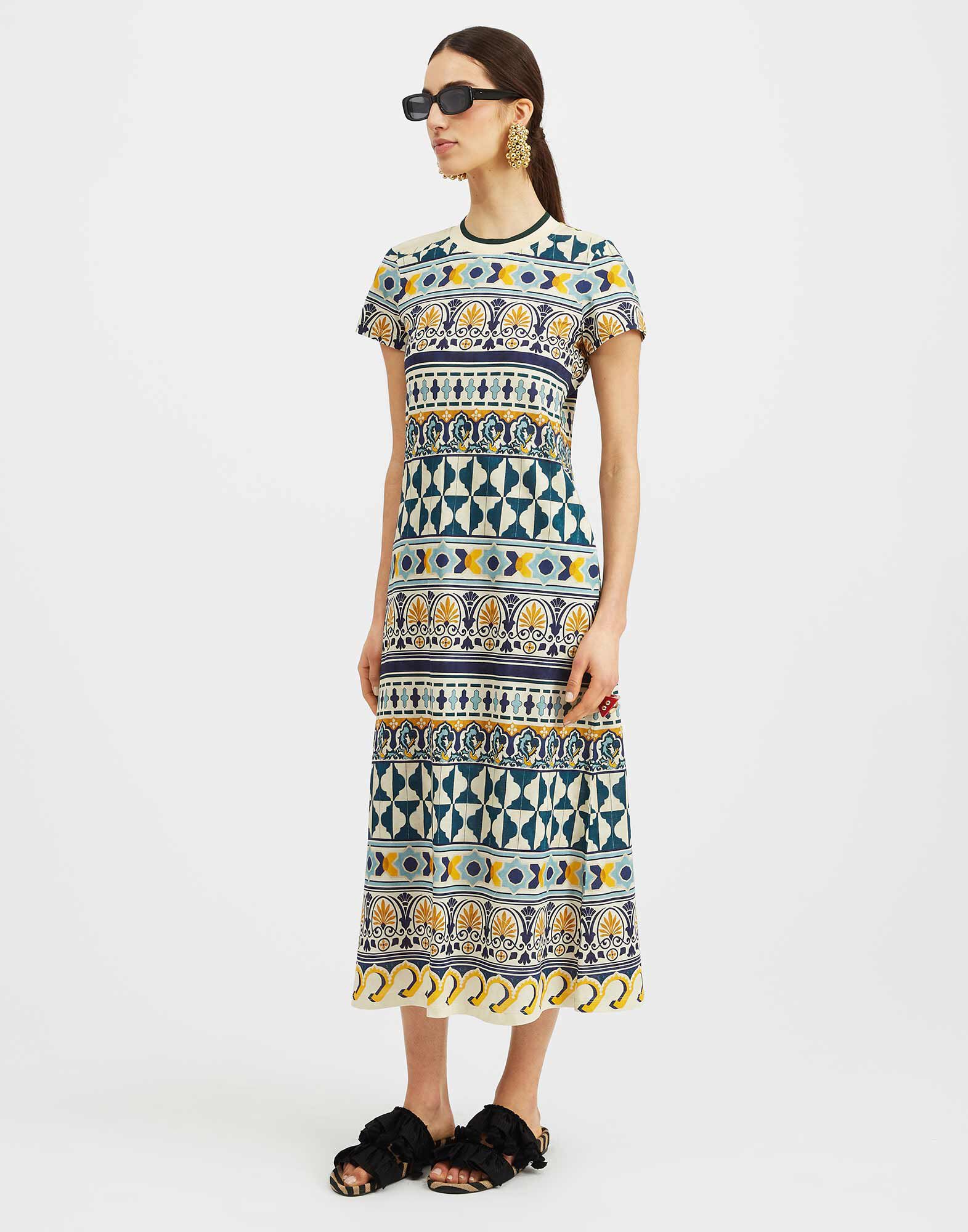 La DoubleJ Sporty Swing Dress Casareale Small Plac&egrave;e Cream DRE0247JER002REA02WH03