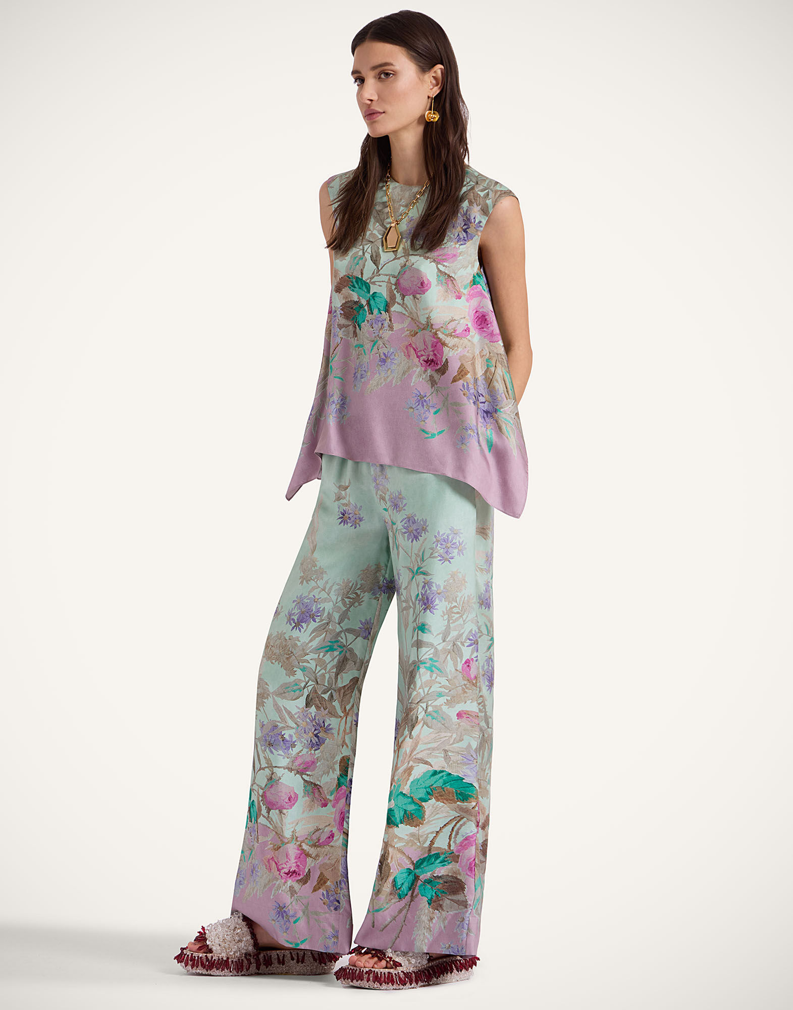 La DoubleJ Palazzo Pants Heath Plac&eacute;e Mint TRO0003SIL001HEA02GR11
