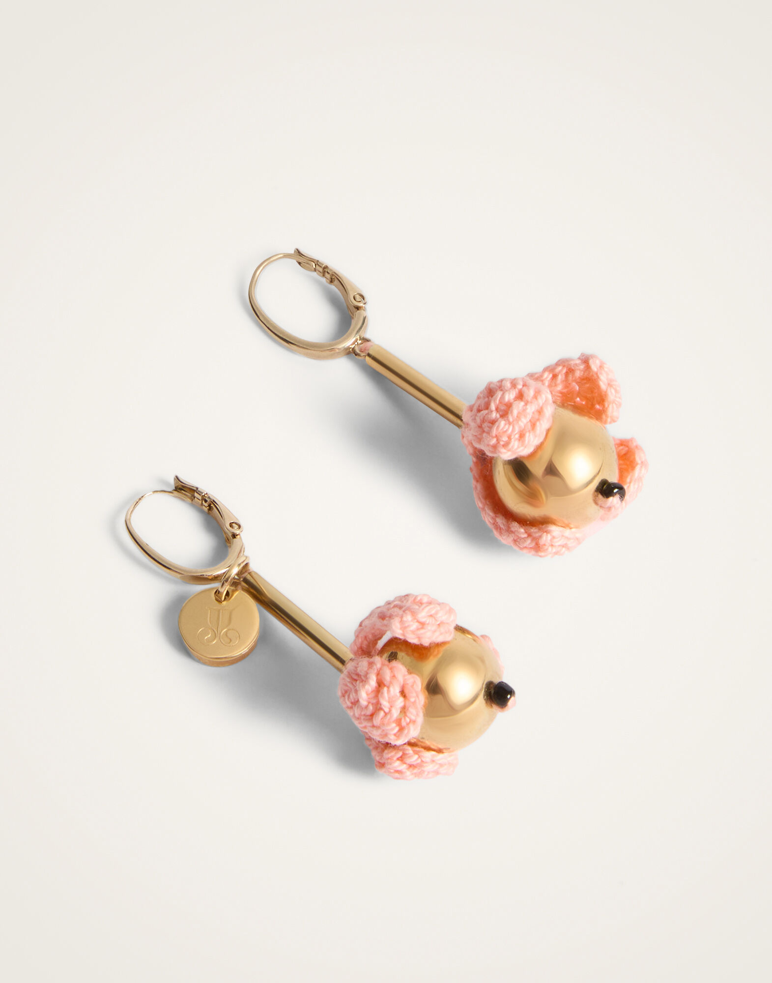 La DoubleJ Bouquet Drop Earrings 24K Gold Plate & Pink Cotton Crochet EAR0075BRA010SOLIDPI01