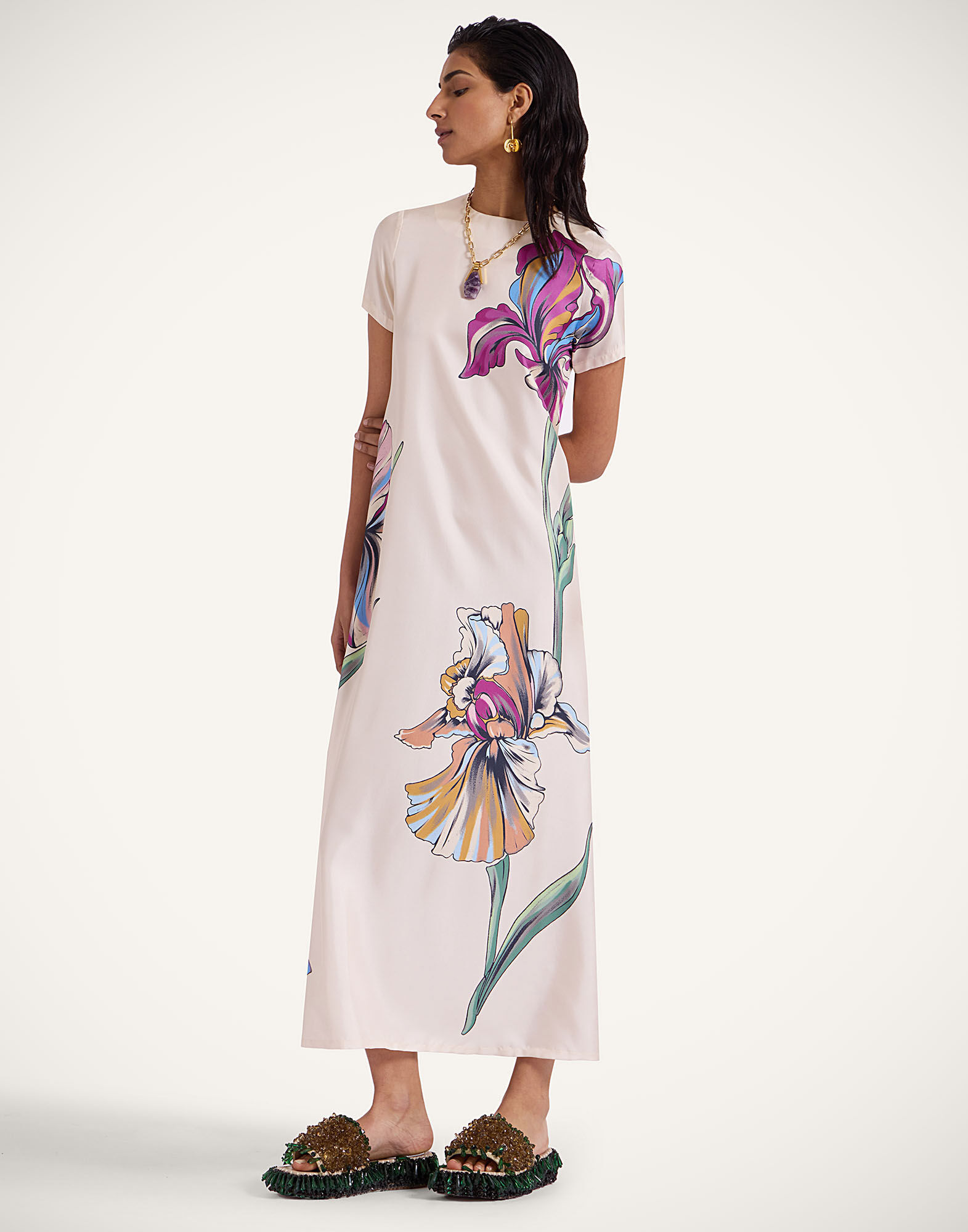 La DoubleJ Swing Dress Iris Plac&eacute;e Ivory DRE0128SIL006IRS07WH04